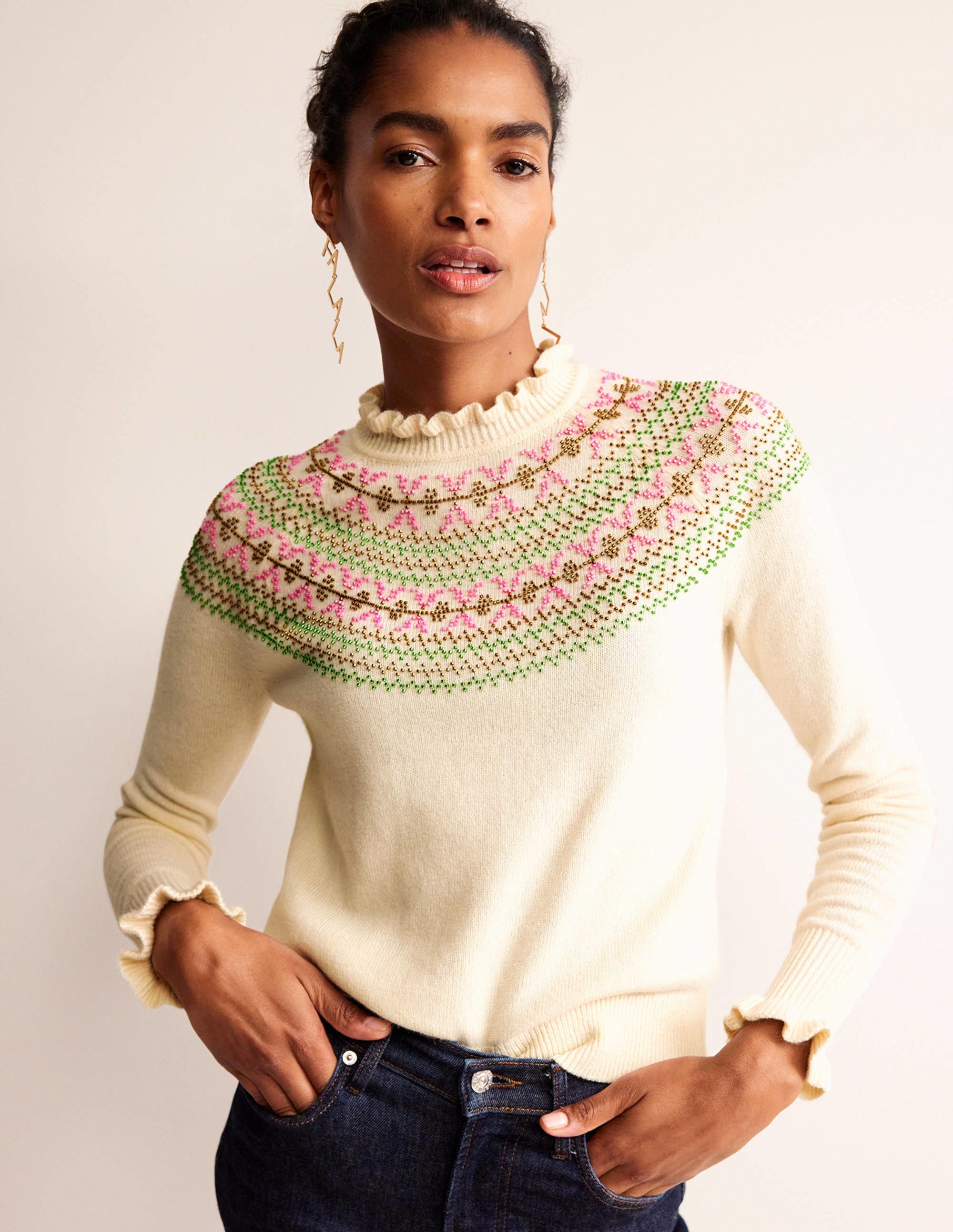 Embellished Yoke Sweater-Ivory - Image 2