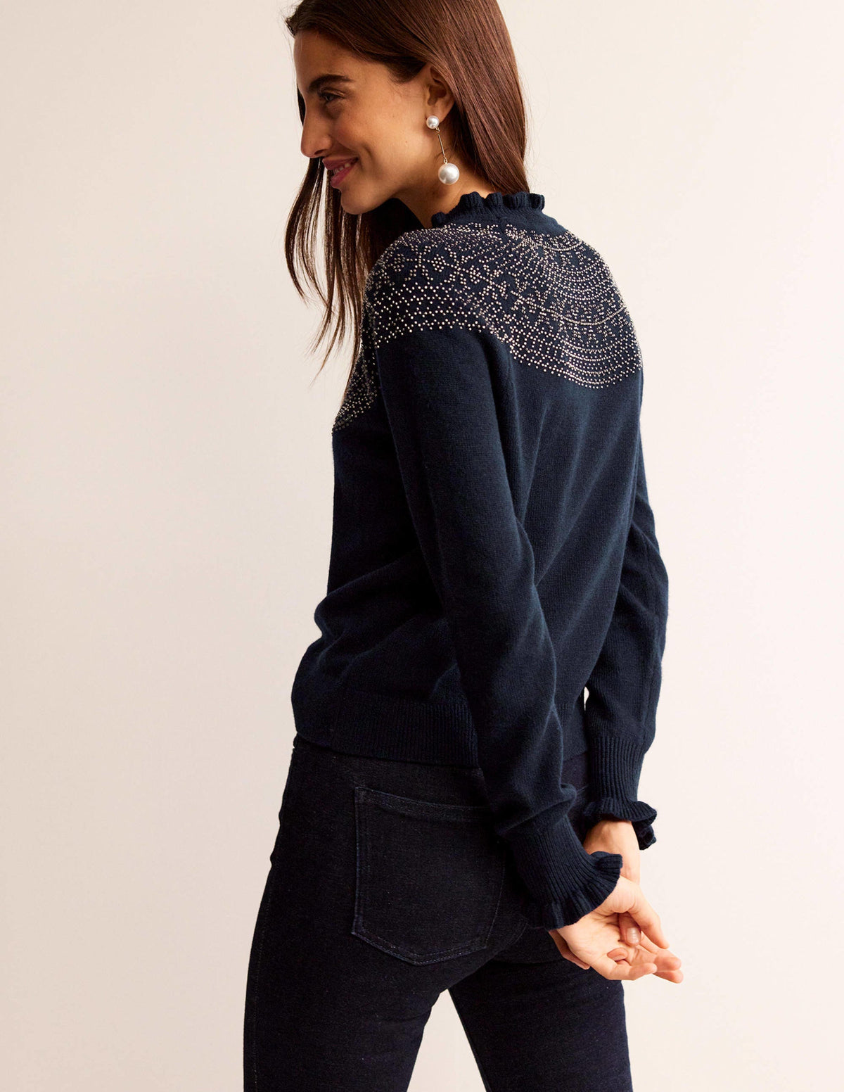 Embellished Yoke Sweater-Navy - Image 3