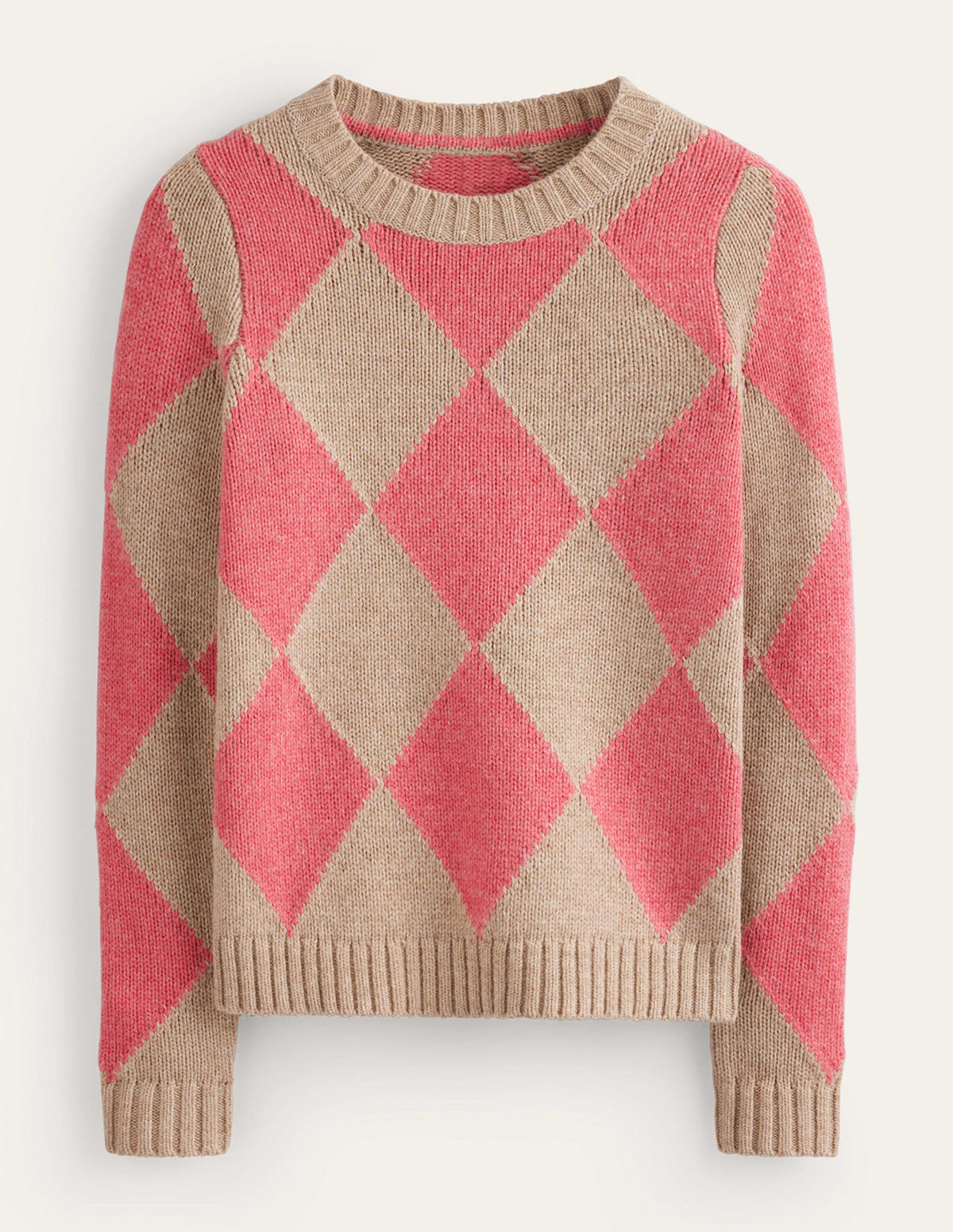 Argyle Crew Neck Sweater-Watermelon, Chinchilla Melange - Image 5