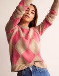 Argyle Crew Neck Sweater-Watermelon, Chinchilla Melange