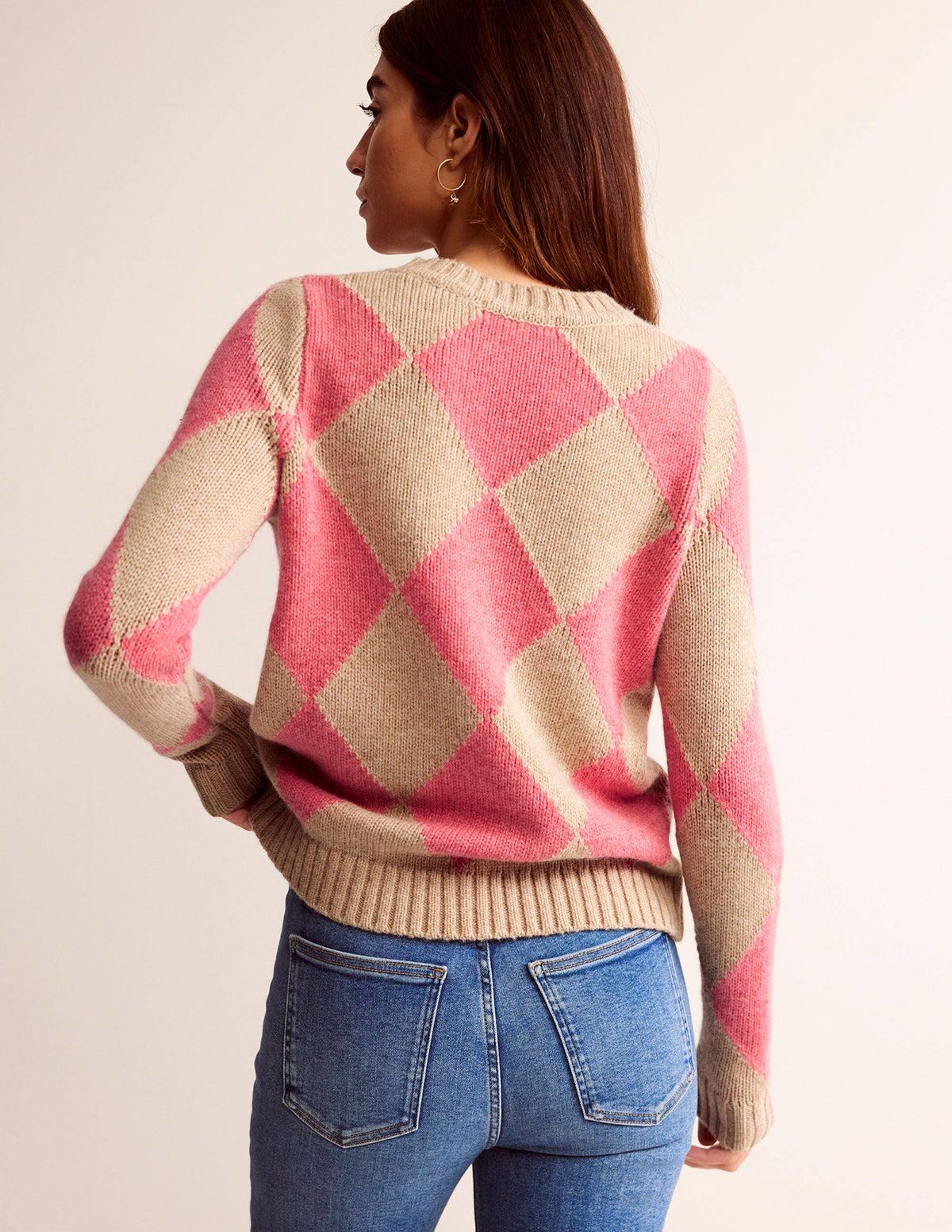 Argyle Crew Neck Sweater-Watermelon, Chinchilla Melange - Image 3