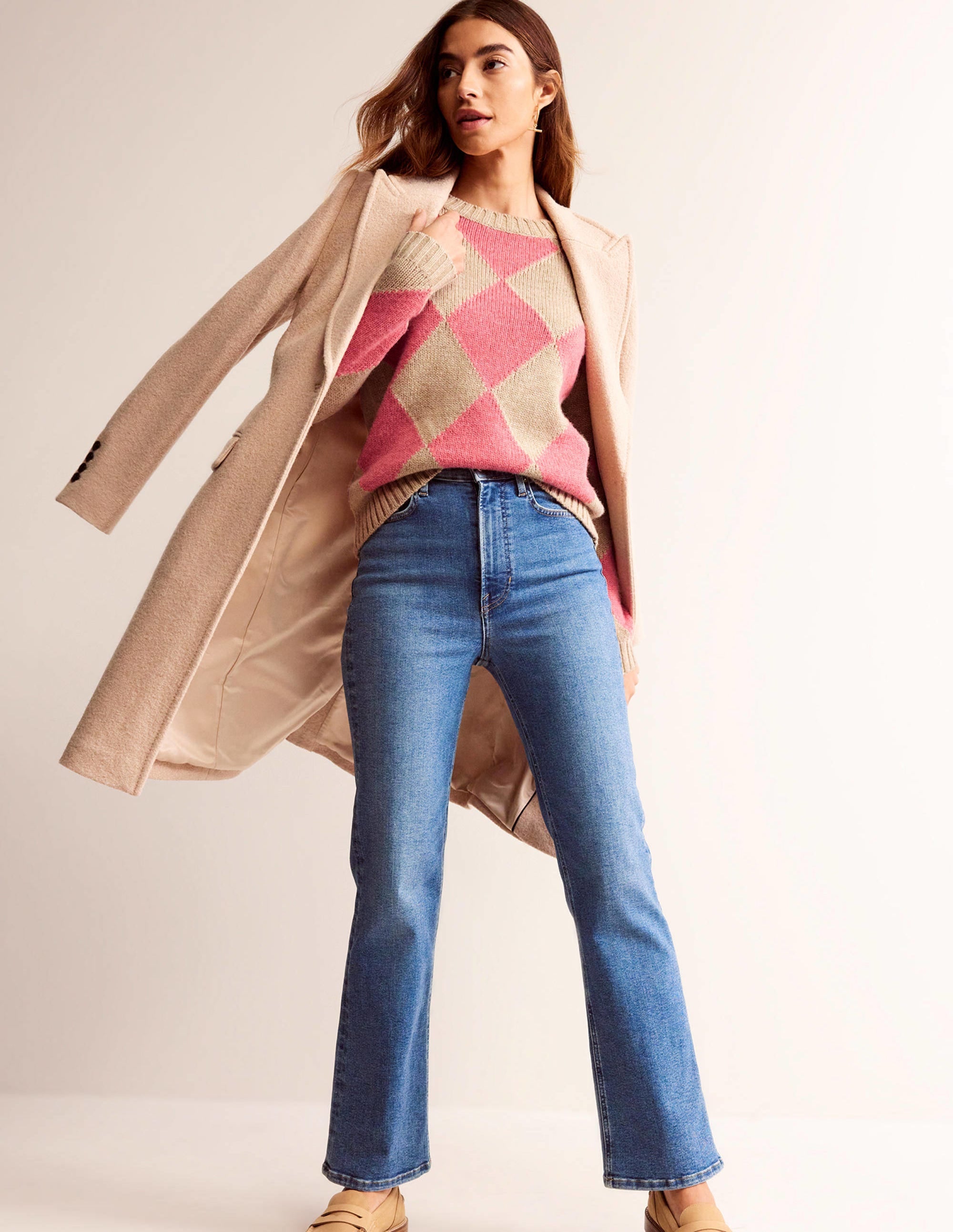 Argyle Crew Neck Sweater-Watermelon, Chinchilla Melange - Image 4