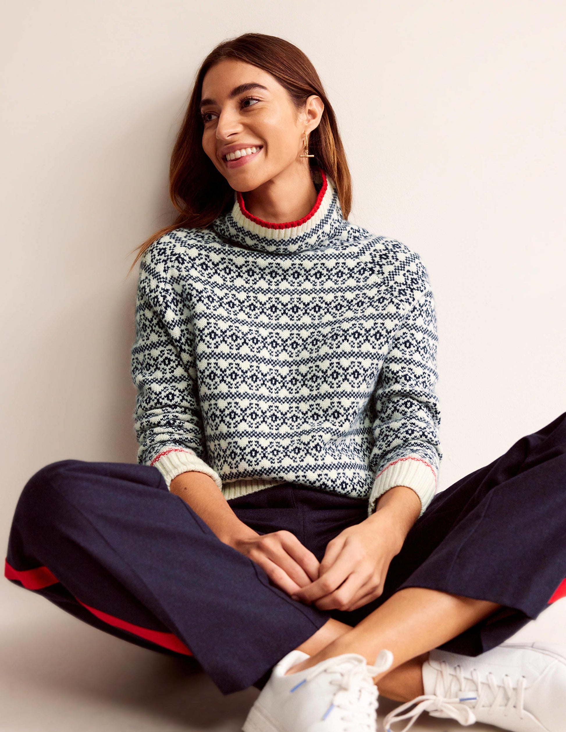 Chunky Fair Isle Sweater-Navy and Warm Ivory Fair Isle-4