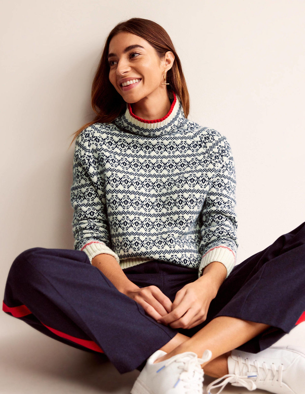 Chunky Fair Isle Sweater-Navy and Warm Ivory Fair Isle - Image 4