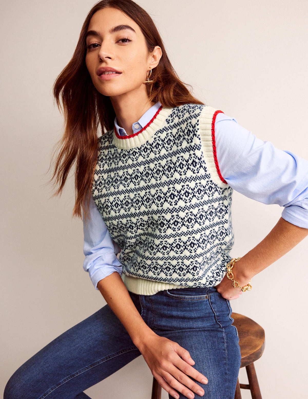 Eleanor Fair Isle Vest-Warm Ivory - Image 1