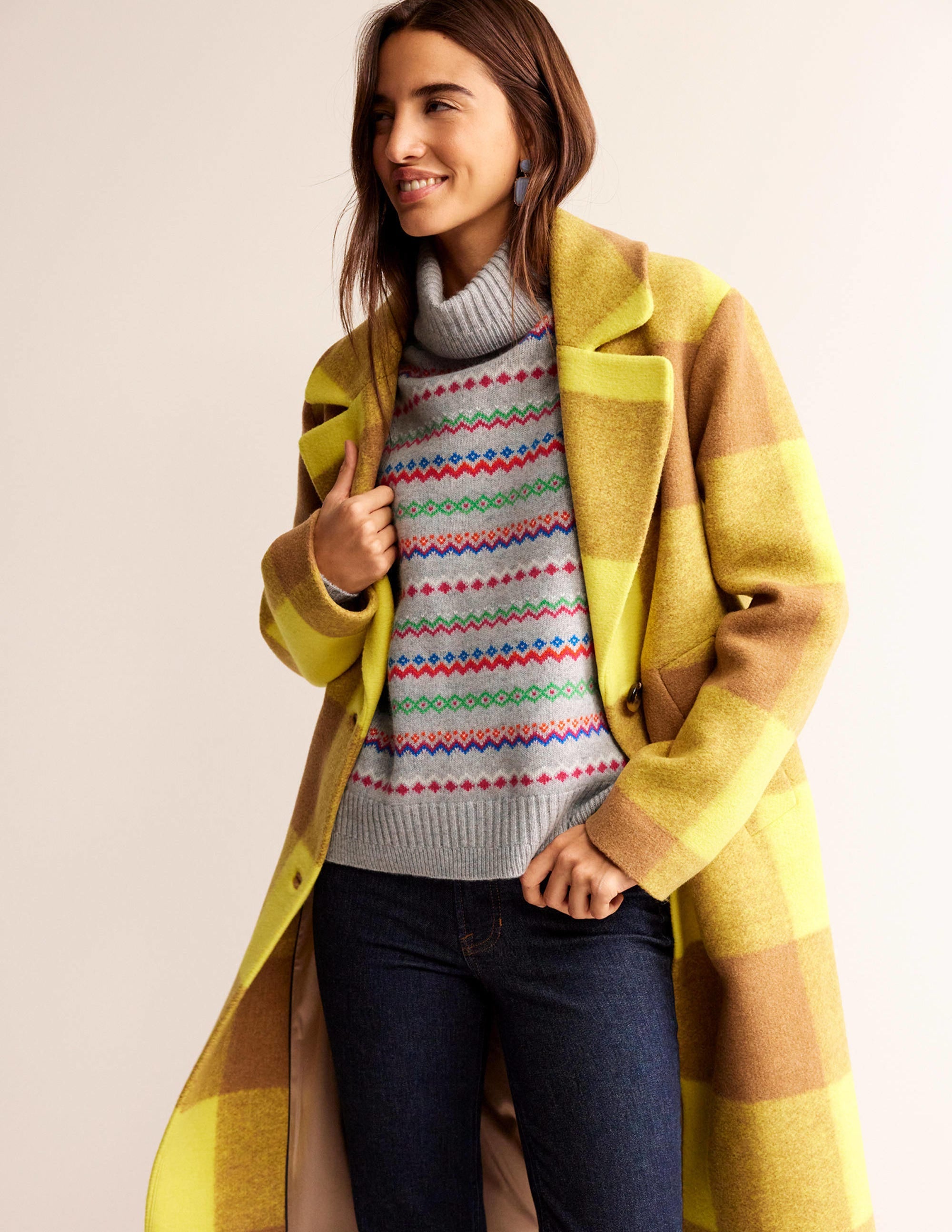 Roll Neck Cashmere Sweater-Grey Melange Fairisle - Image 4