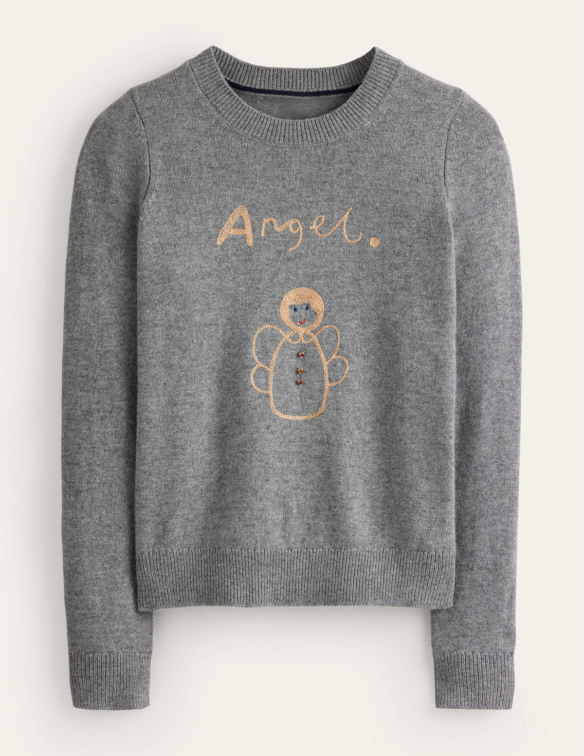 Festive Embroidered Sweater-Grey Melange, Angel-5