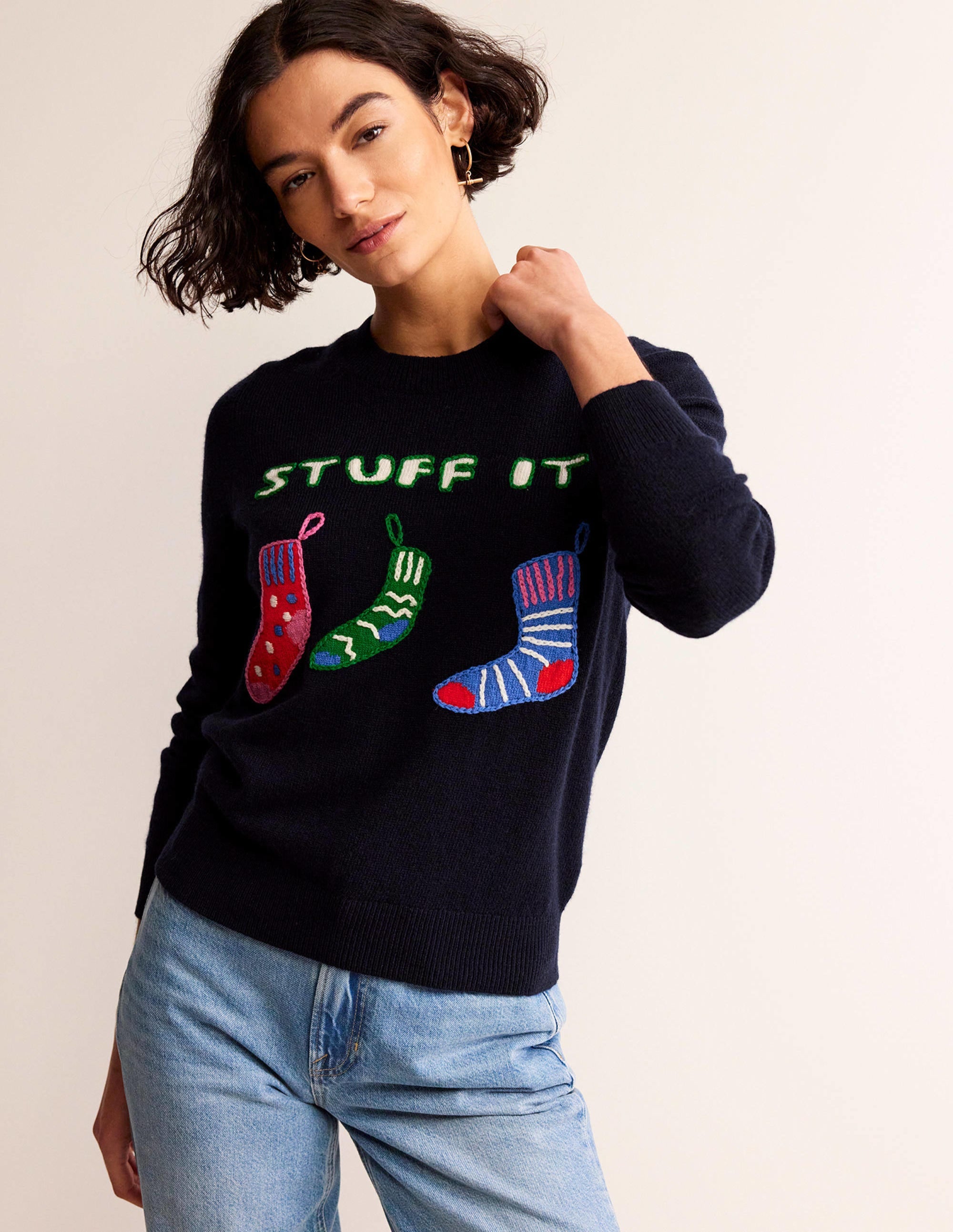 Festive Embroidered Sweater-Navy, Stuff It - Image 1