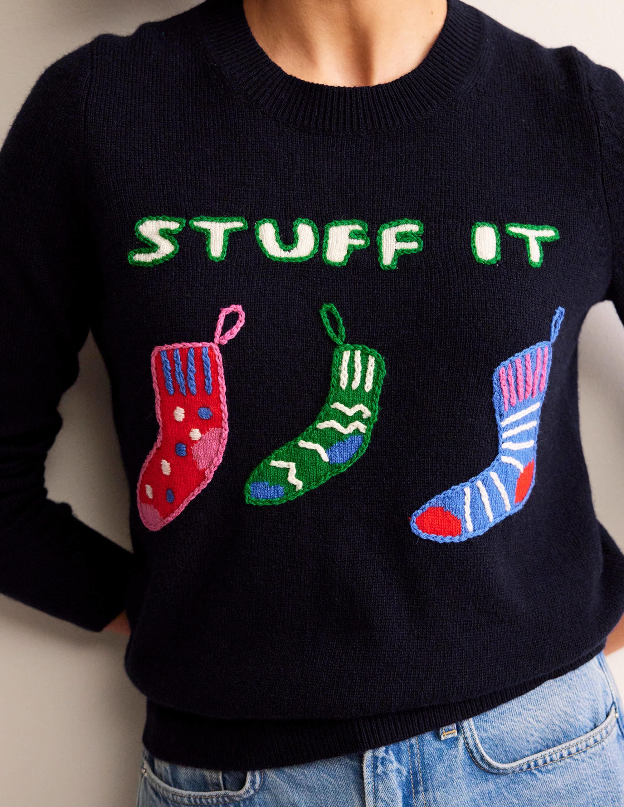Festive Embroidered Sweater-Navy, Stuff It - Image 2
