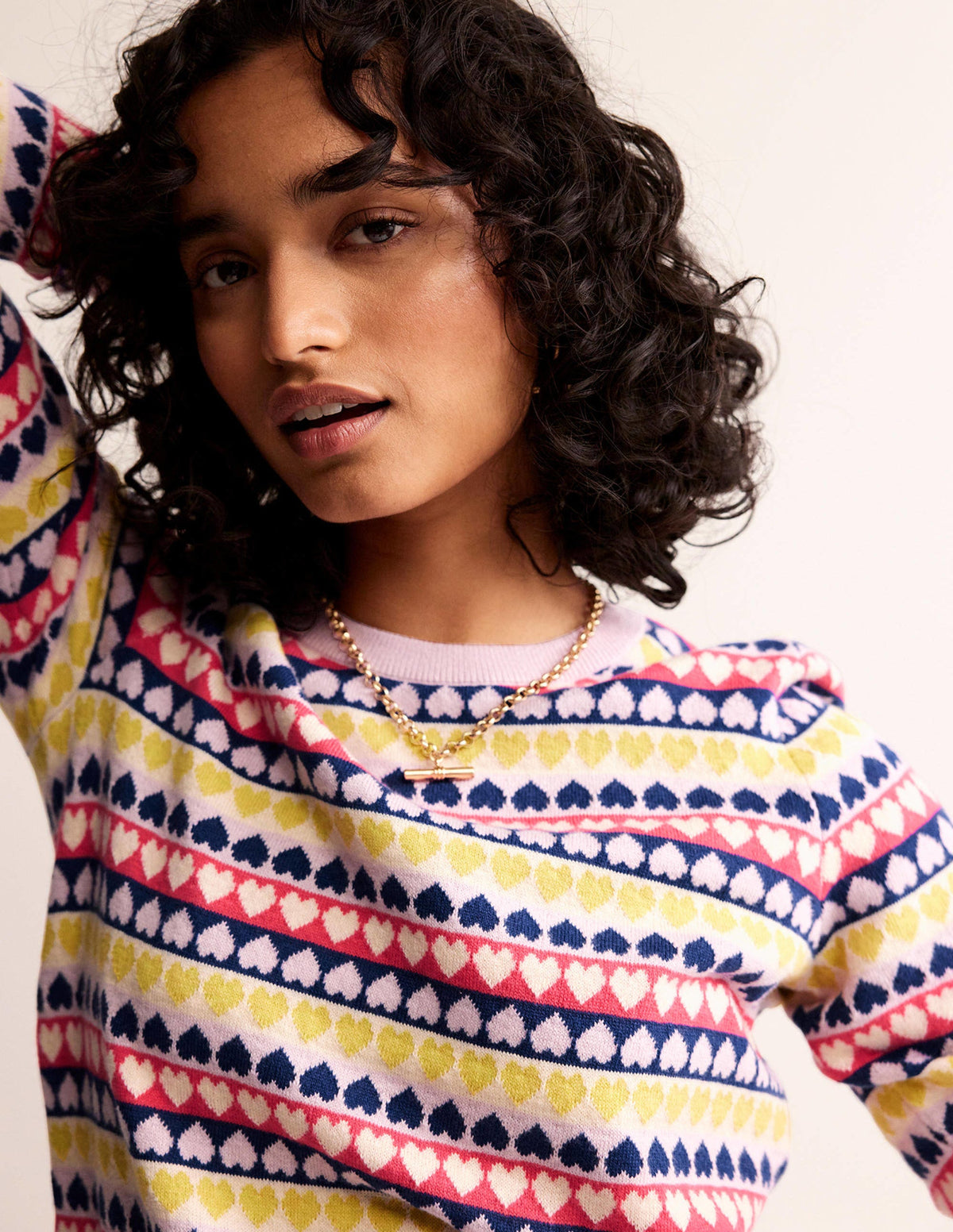 Isabel Heart Fair Isle Sweater-Multi, Ivory Geo Heart - Image 1