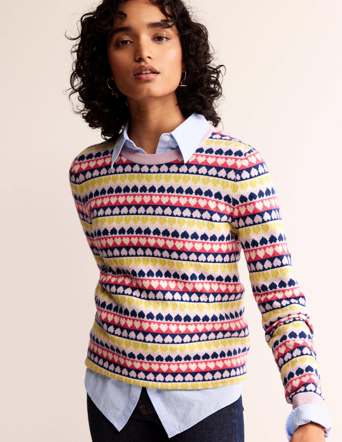 Isabel Heart Fair Isle Sweater-Multi, Ivory Geo Heart - Image 2
