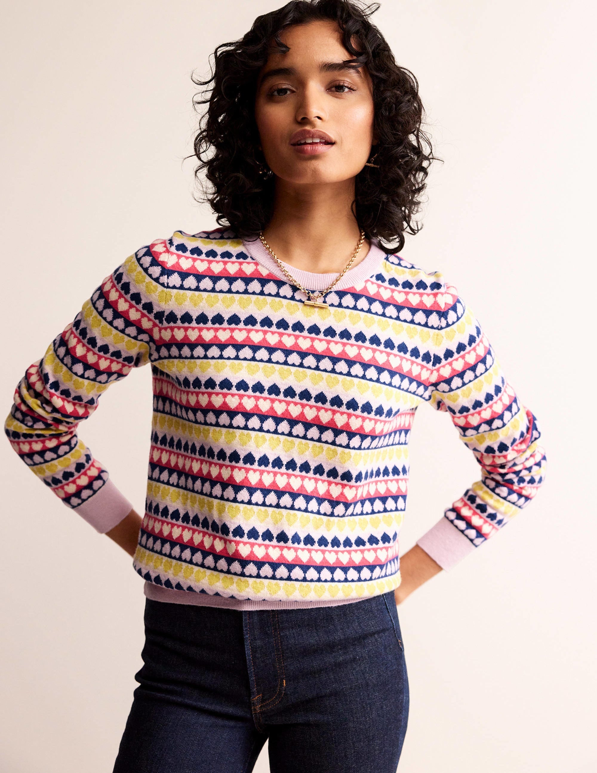 Isabel Heart Fair Isle Sweater-Multi, Ivory Geo Heart - Image 4