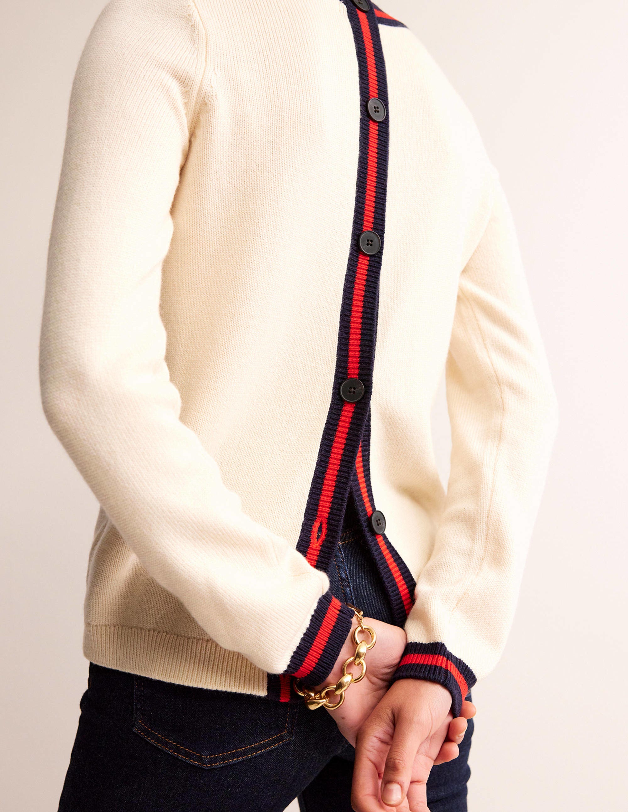Cecily Button Back Sweater-Warm Ivory, Brand Stripe - Image 2