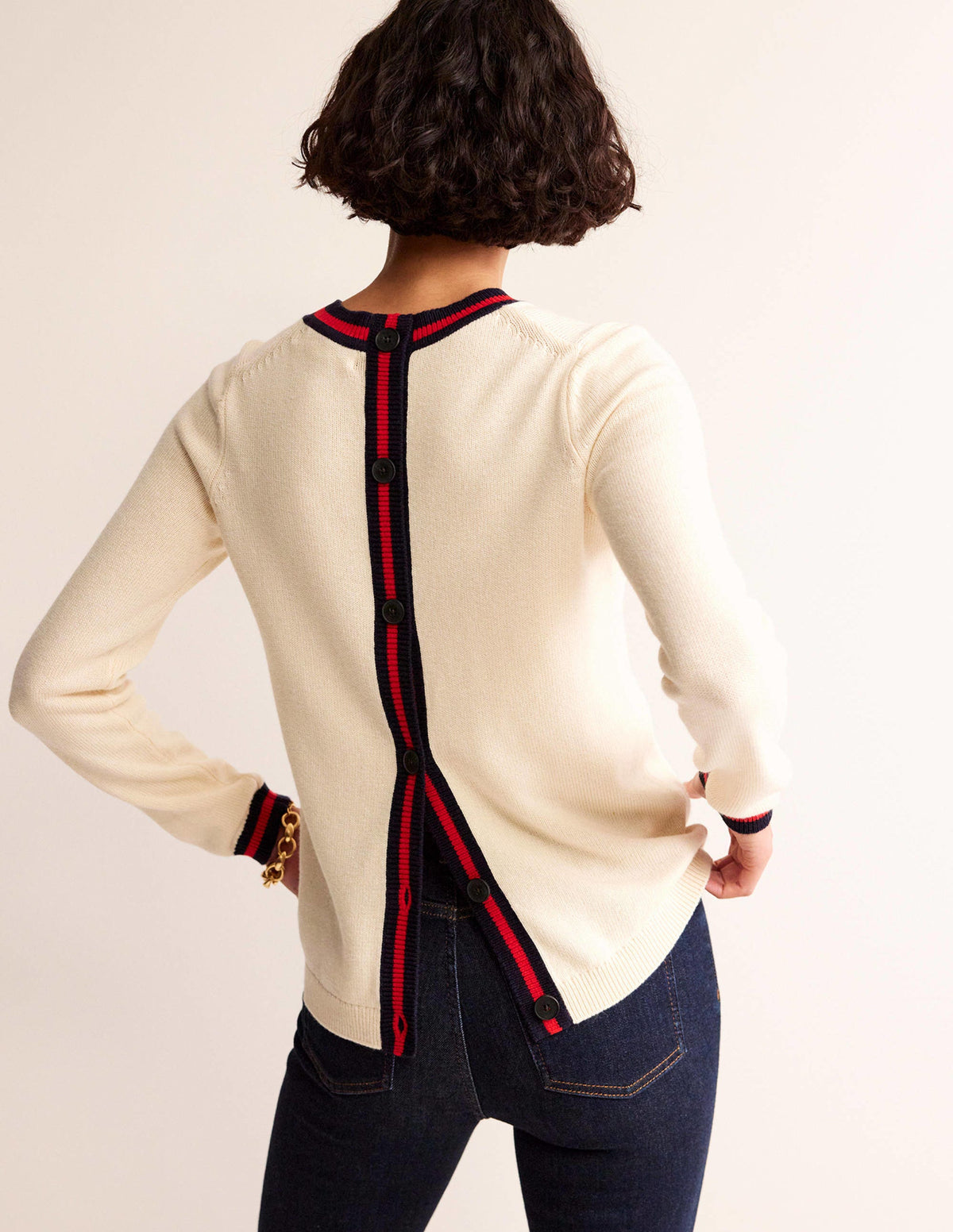 Cecily Button Back Sweater-Warm Ivory, Brand Stripe - Image 4