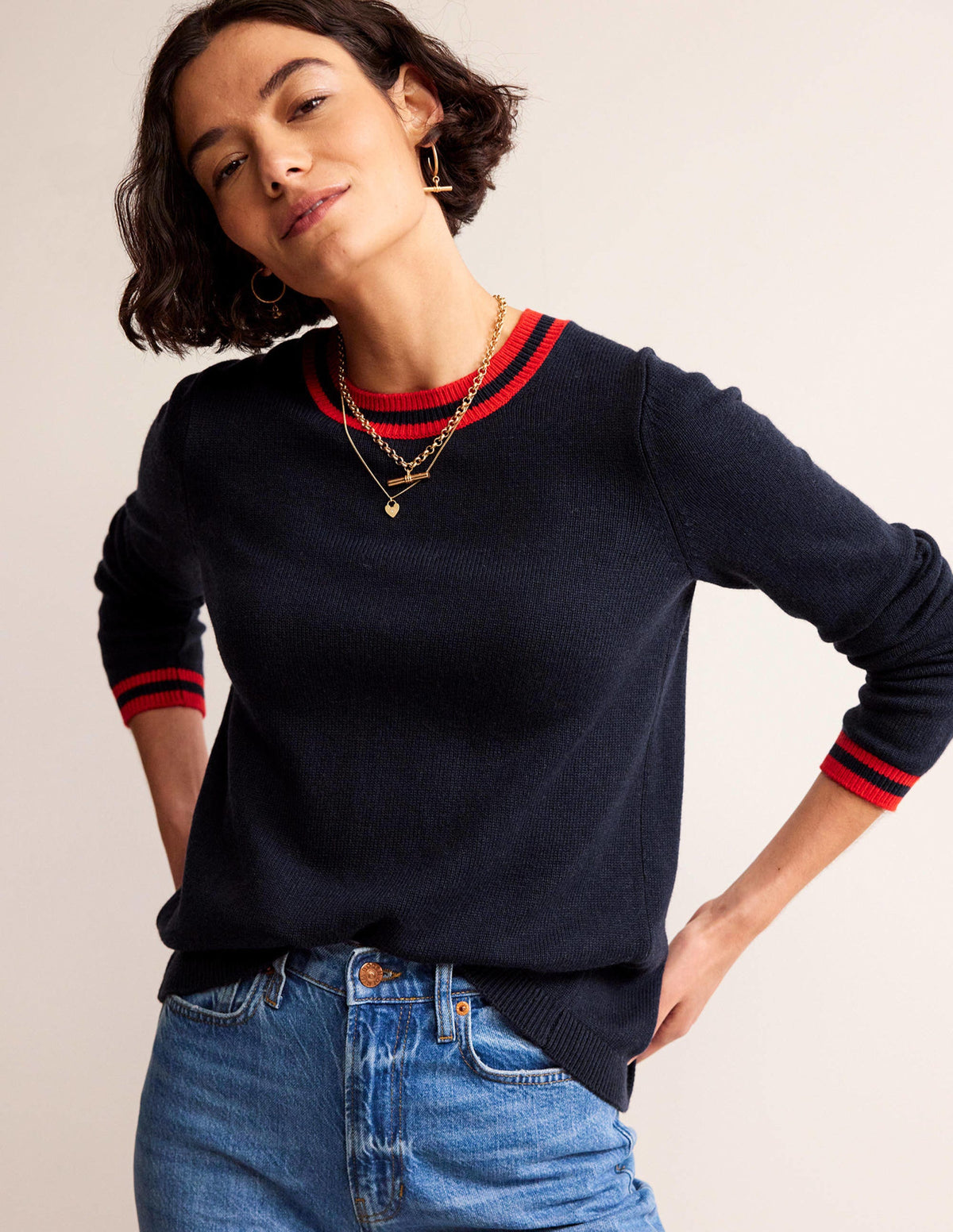 Cecily Button Back Sweater-Navy, Brand Stripe - Image 2