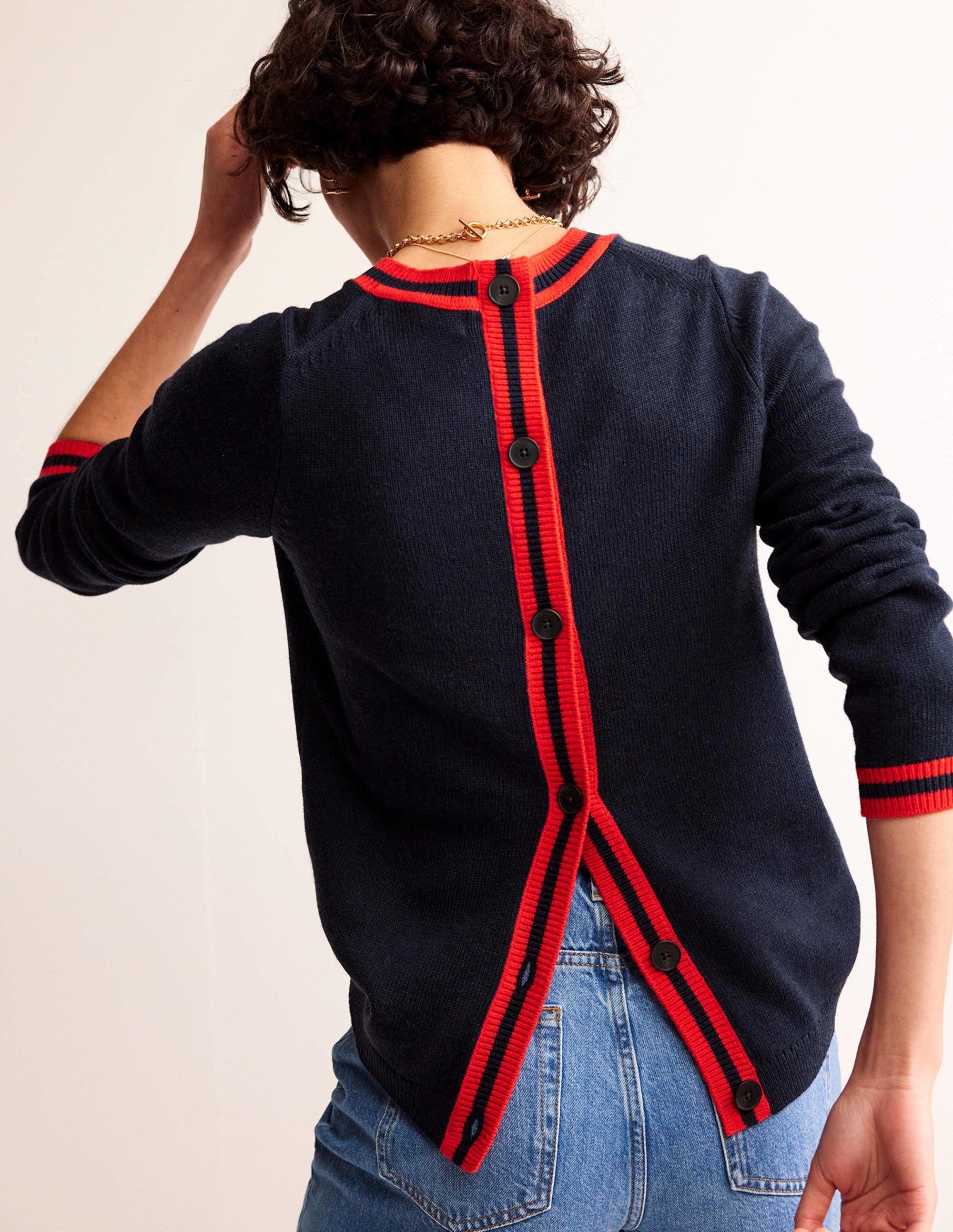Cecily Button Back Sweater-Navy, Brand Stripe - Image 3