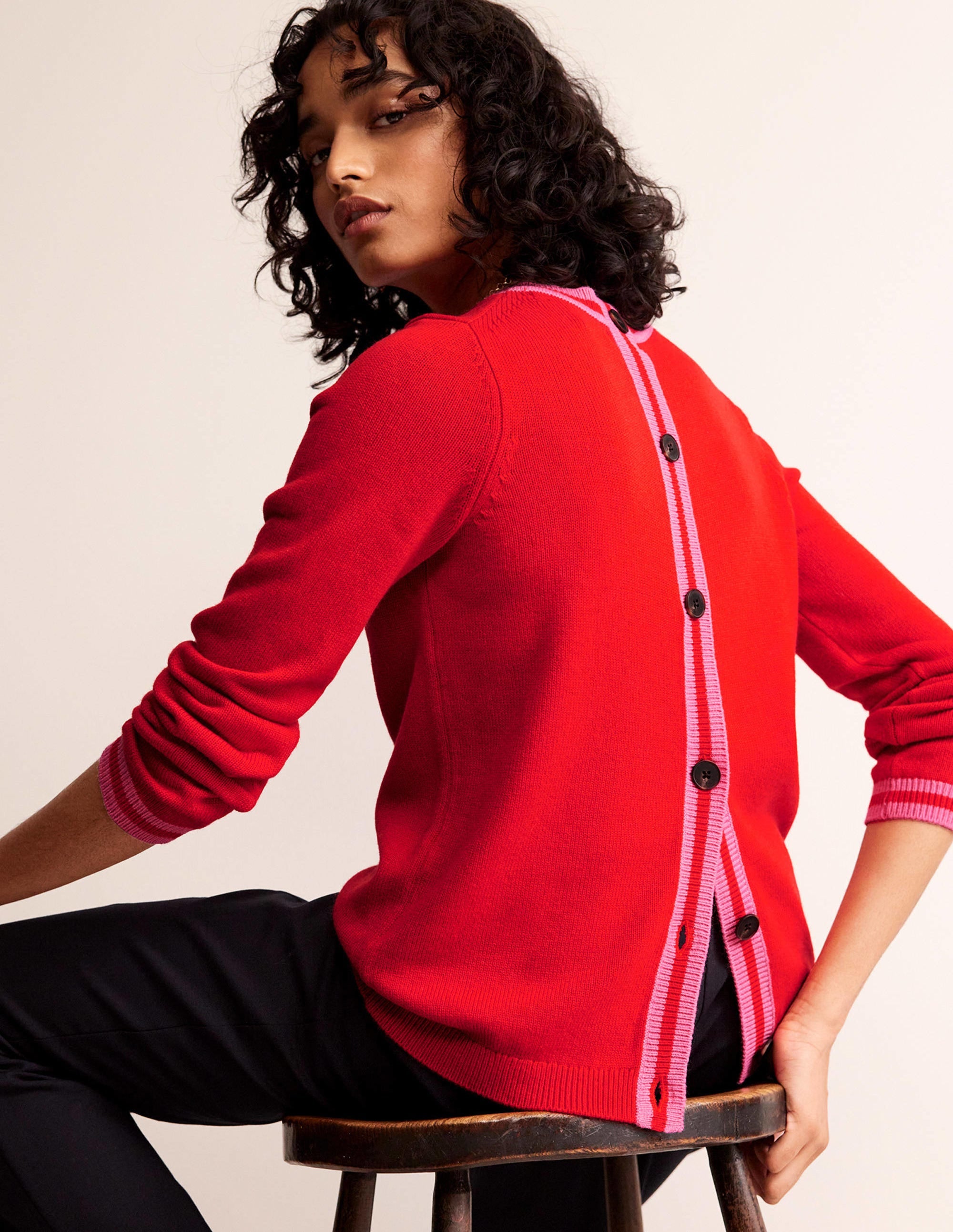 Cecily Button Back Sweater-Post Box Red, Brand Stripe - Image 1