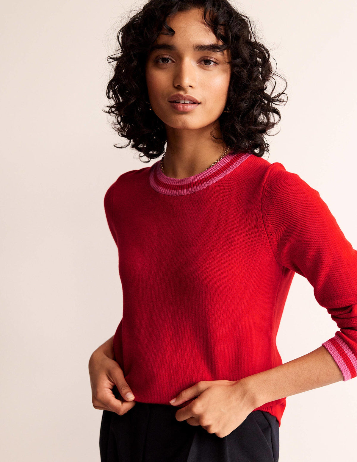 Cecily Button Back Sweater-Post Box Red, Brand Stripe - Image 2