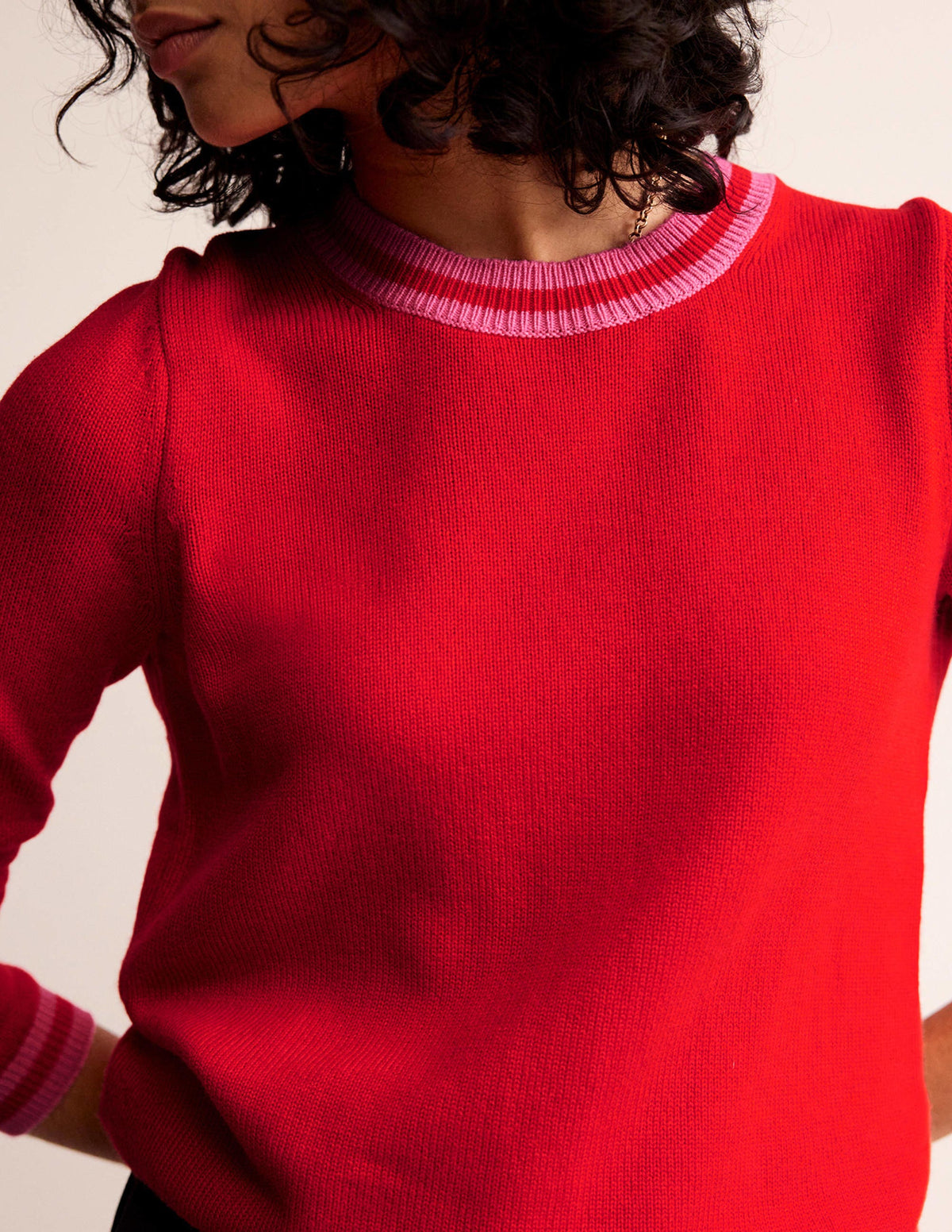 Cecily Button Back Sweater-Post Box Red, Brand Stripe-3