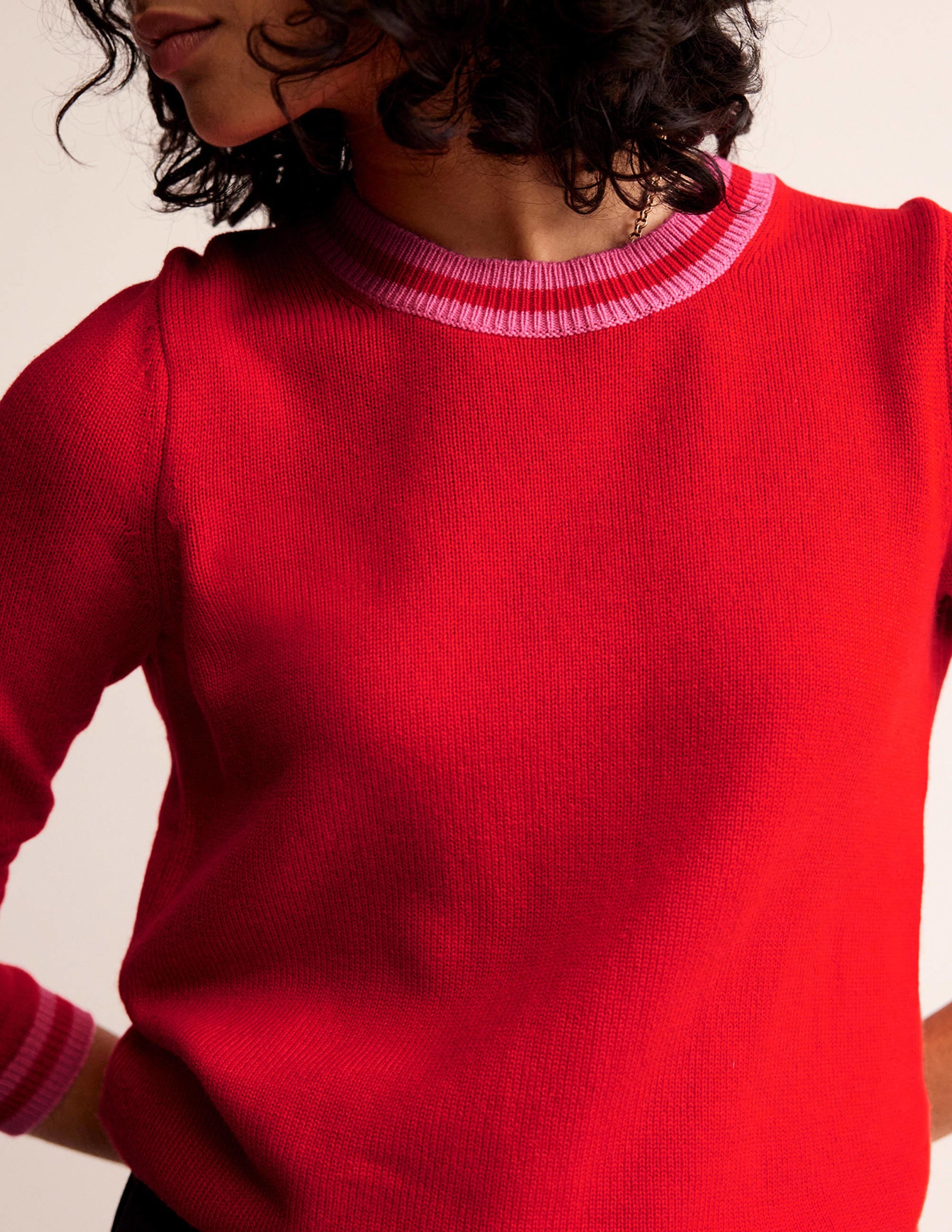Cecily Button Back Sweater-Post Box Red, Brand Stripe - Image 3