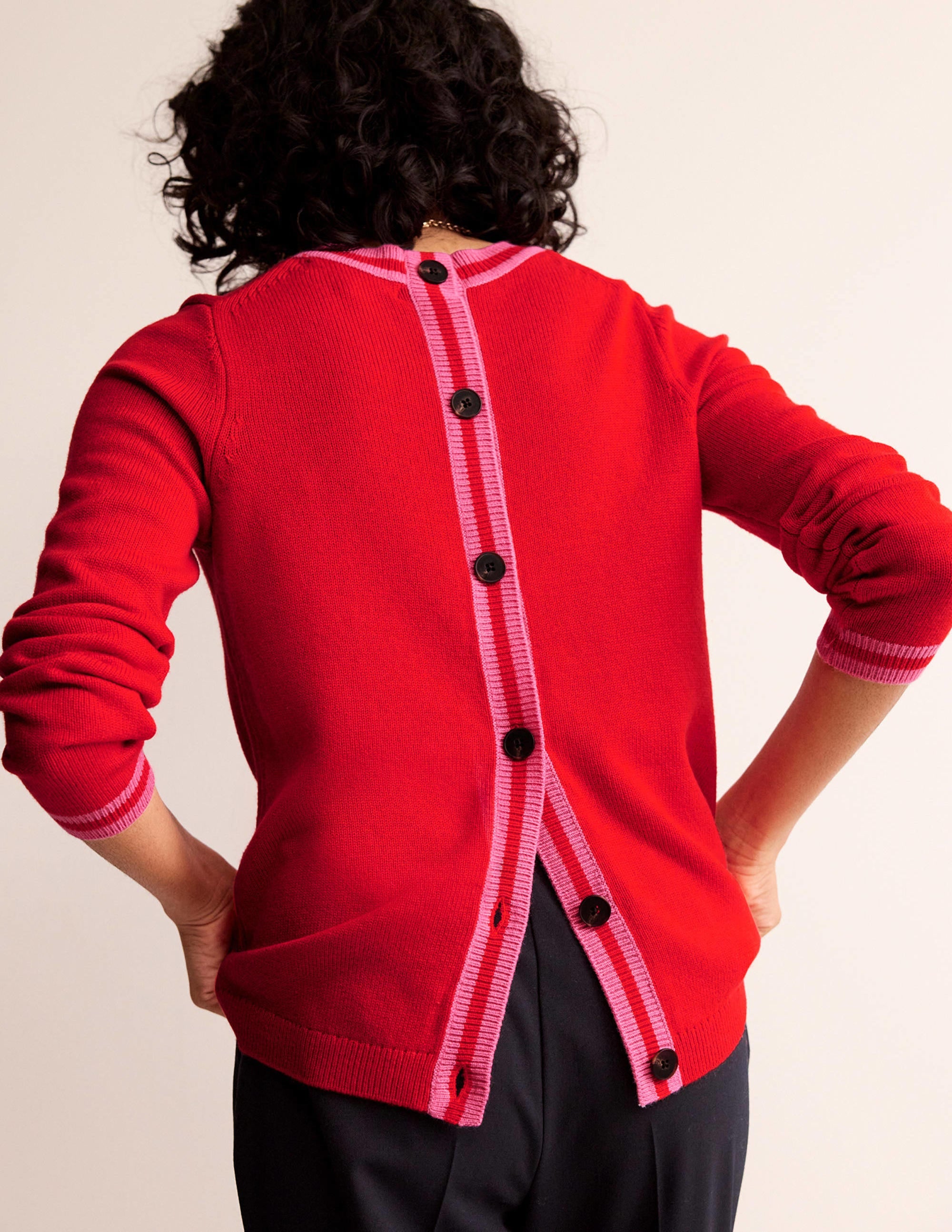 Cecily Button Back Sweater-Post Box Red, Brand Stripe - Image 4