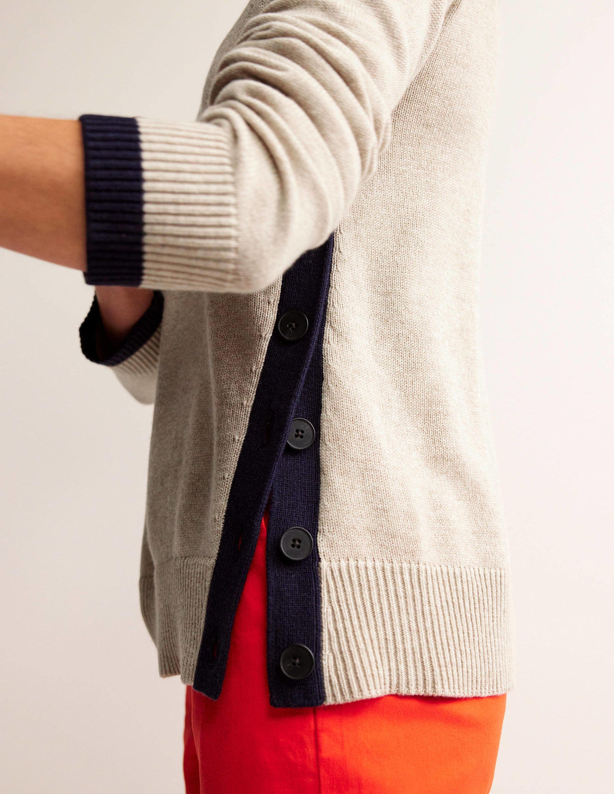 Alma Contrast Trim Sweater-Chinchilla Melange, Navy - Image 2