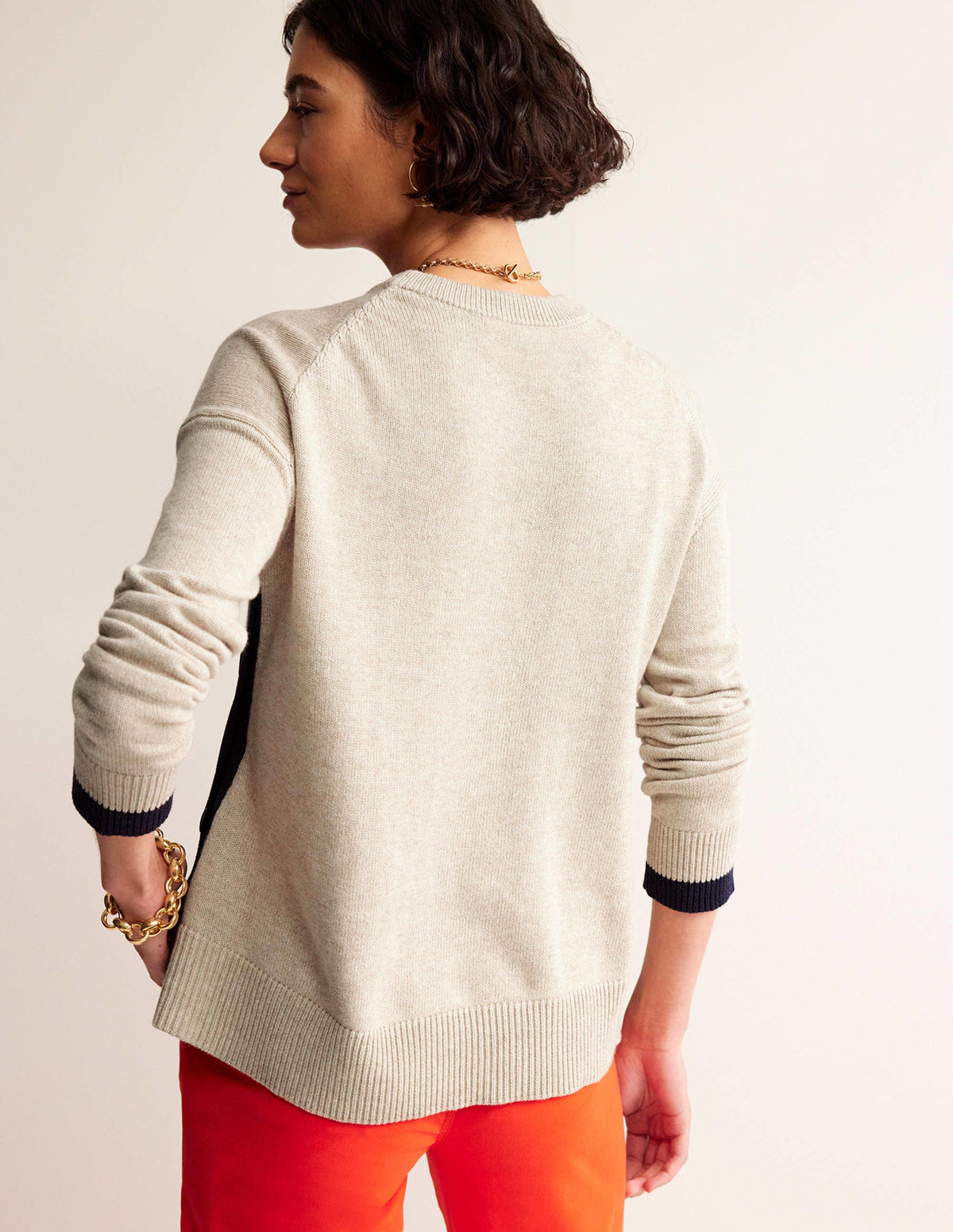 Alma Contrast Trim Sweater-Chinchilla Melange, Navy - Image 3