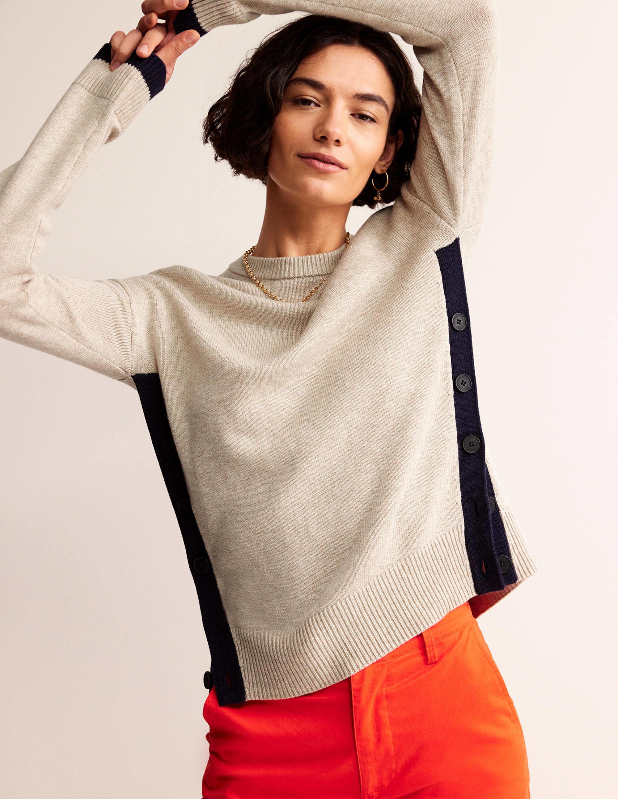 Alma Contrast Trim Sweater-Chinchilla Melange, Navy - Image 4