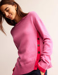 Alma Contrast Trim Sweater-Bright Pink, Post Box Red
