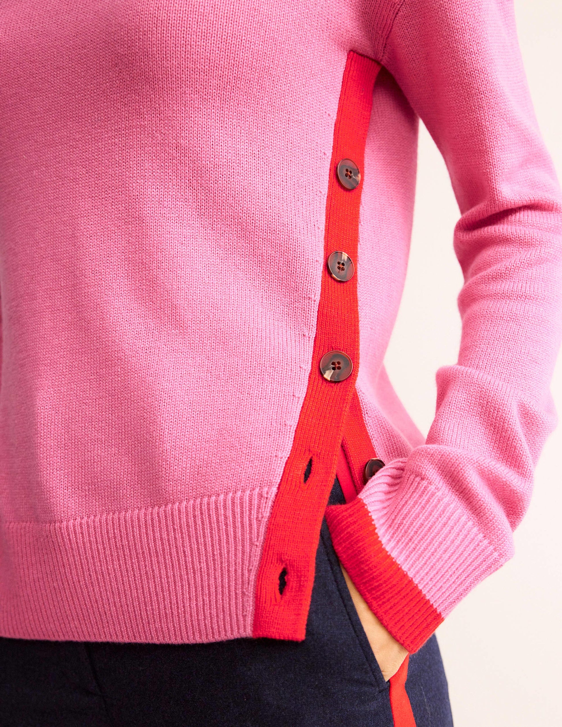 Alma Contrast Trim Sweater-Bright Pink, Post Box Red-2