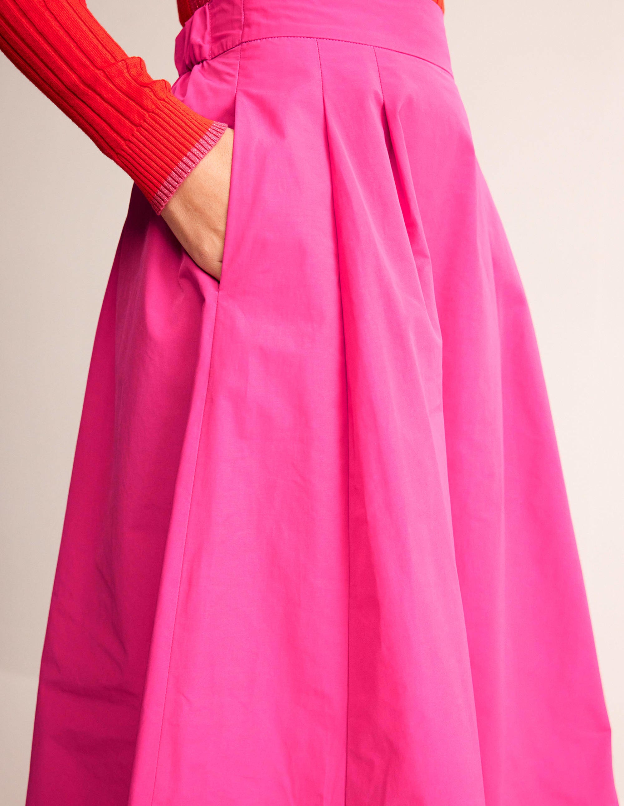 Taffeta Pull-on Midi Skirt-Vibrant Pink - Image 2