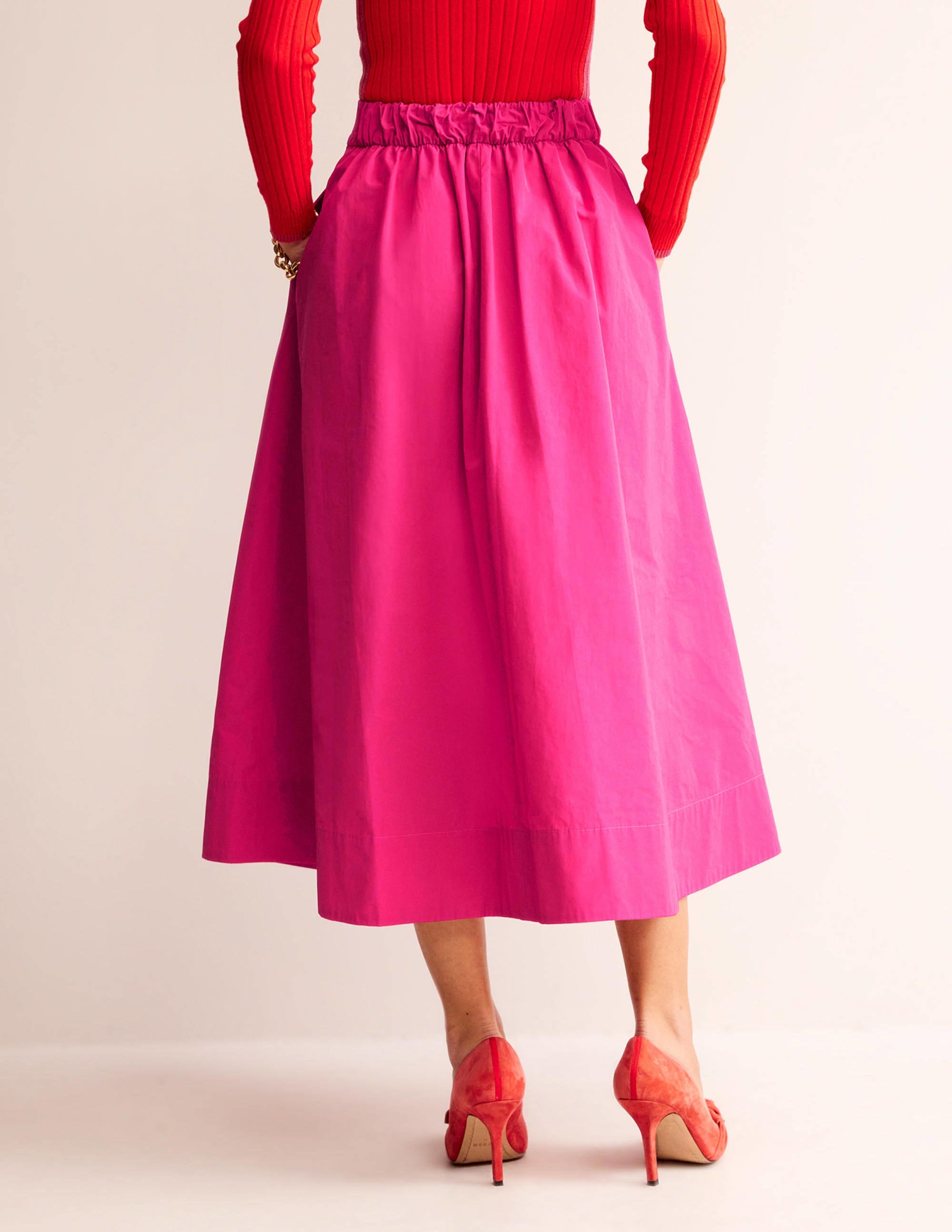Taffeta Pull-on Midi Skirt-Vibrant Pink - Image 3