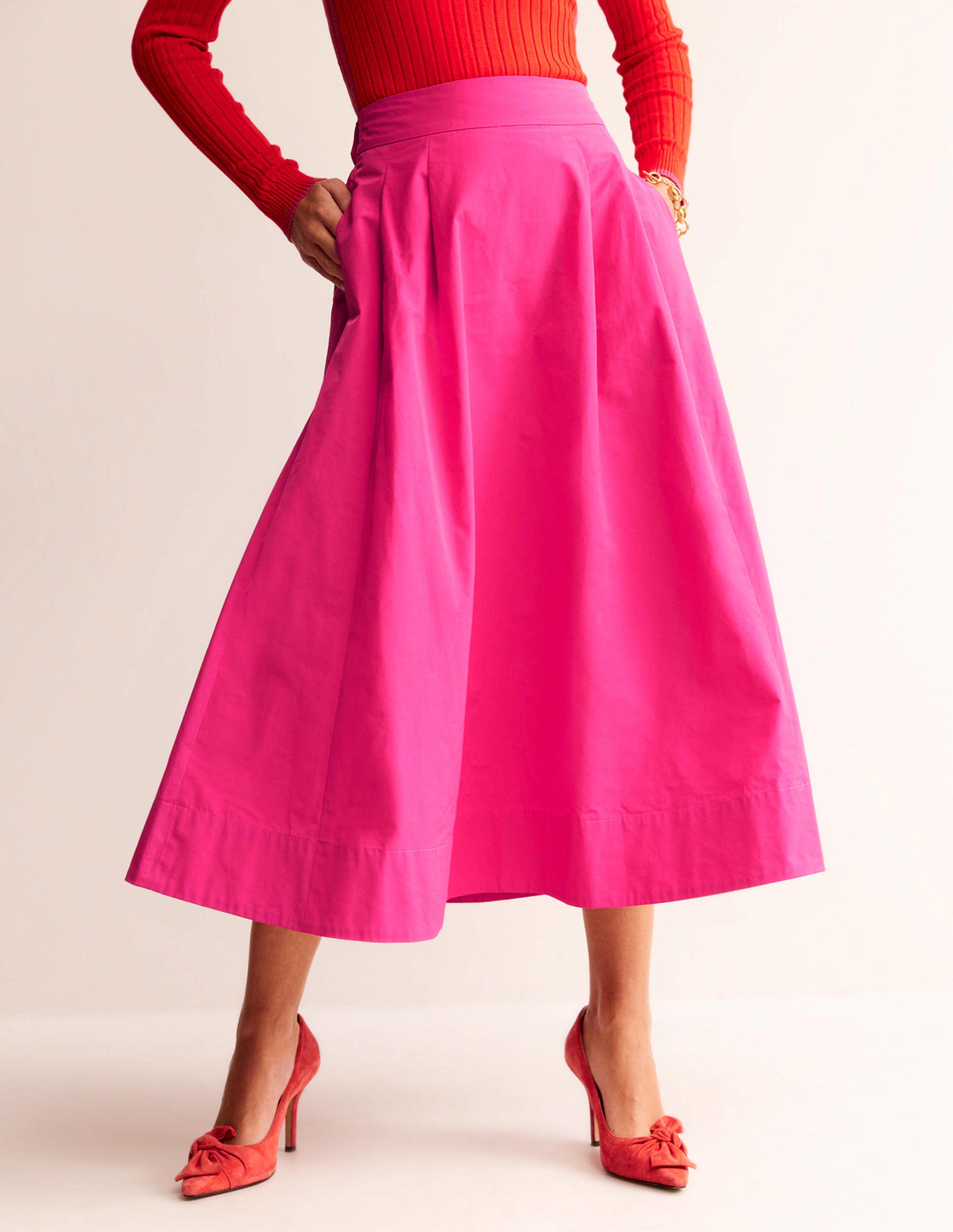 Taffeta Pull-on Midi Skirt-Vibrant Pink - Image 4