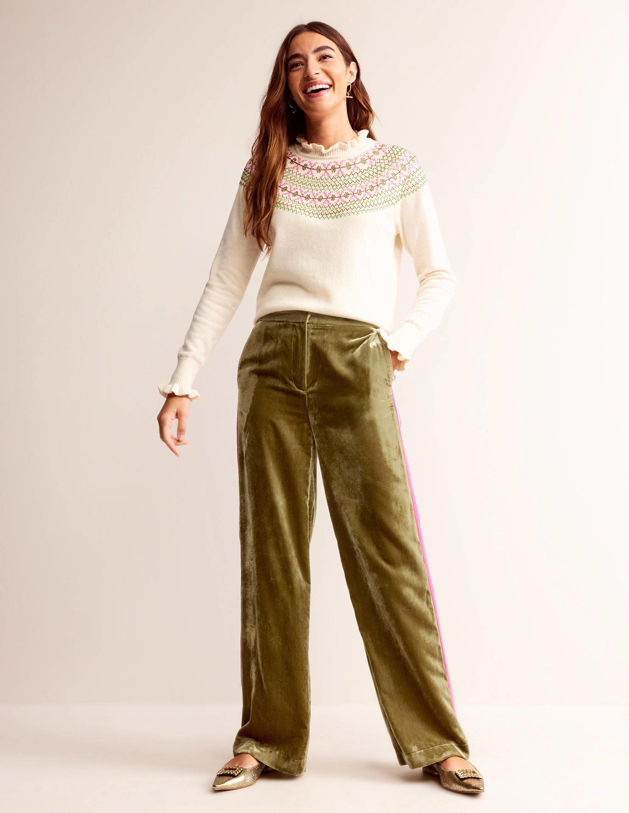 Westbourne Velvet Pants-Khaki - Image 1