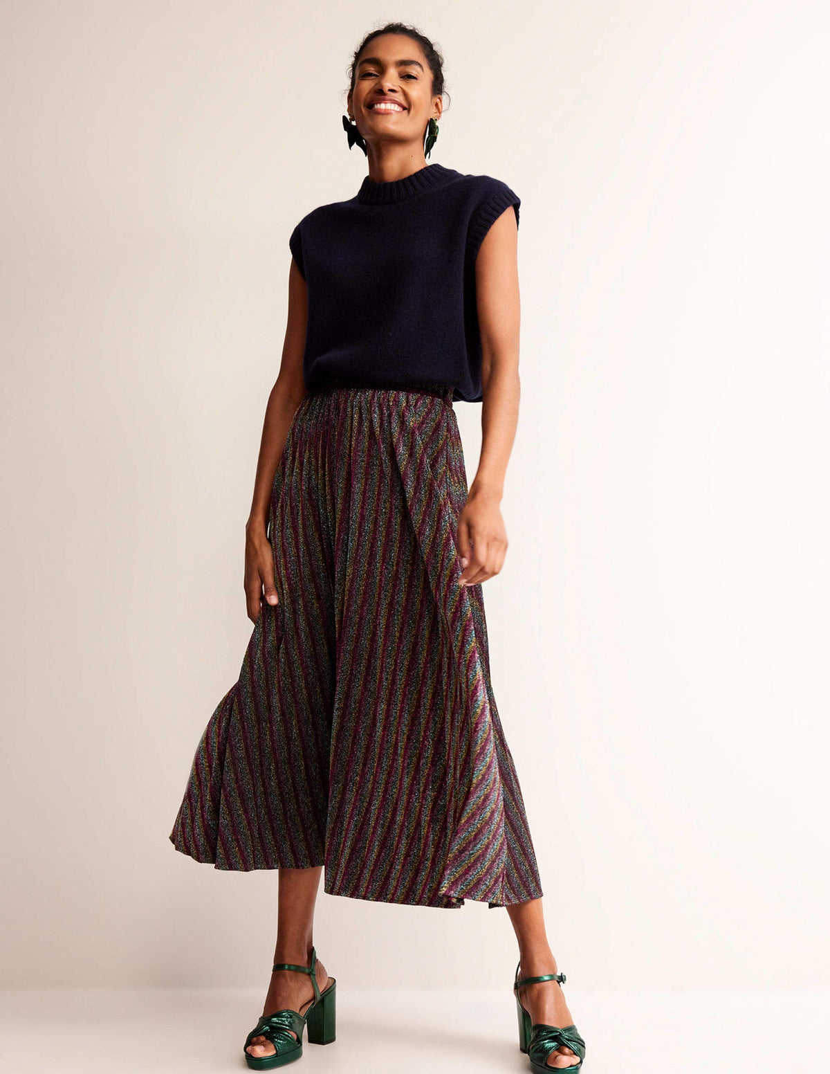 Jersey Metallic Pleated Skirt-Multi Stripe - Image 1