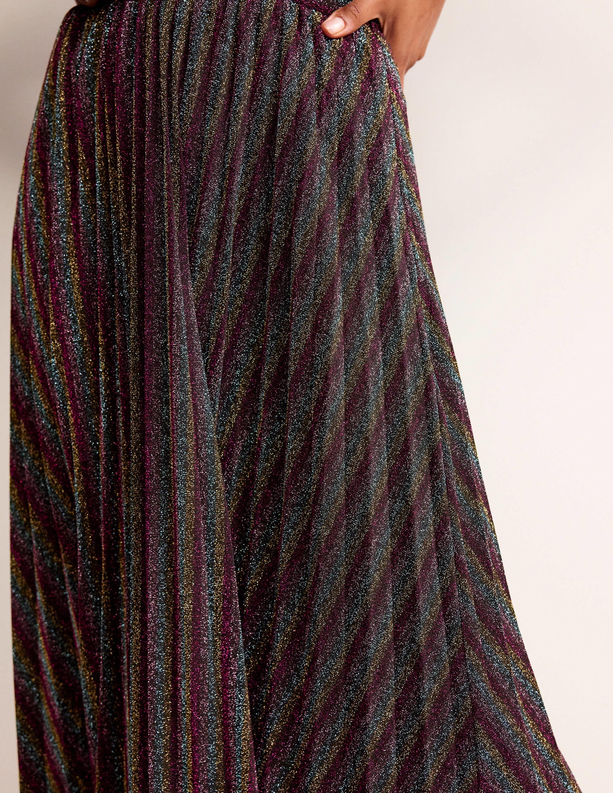 Jersey Metallic Pleated Skirt-Multi Stripe - Image 2