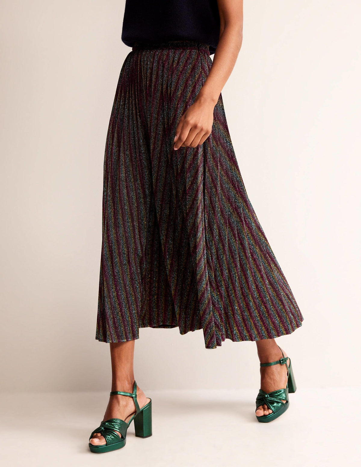 Jersey Metallic Pleated Skirt-Multi Stripe - Image 4