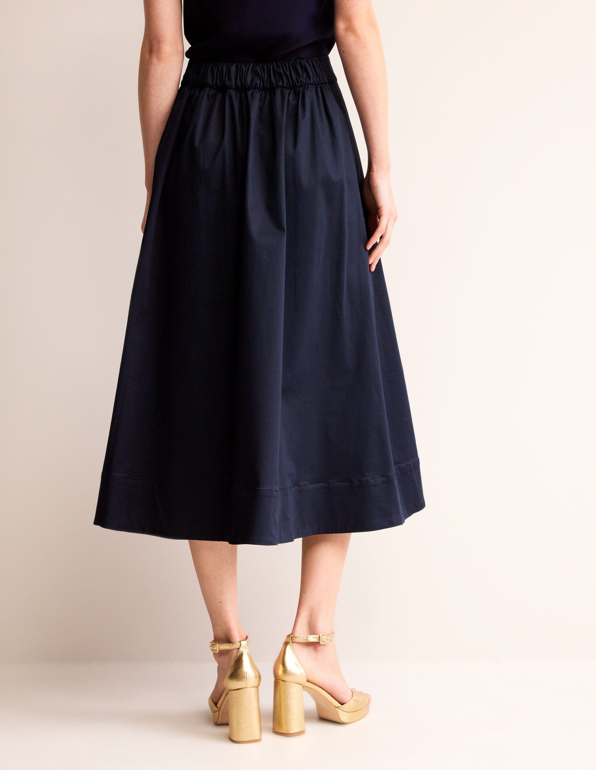 Isabella Cotton Sateen Skirt-Navy-3
