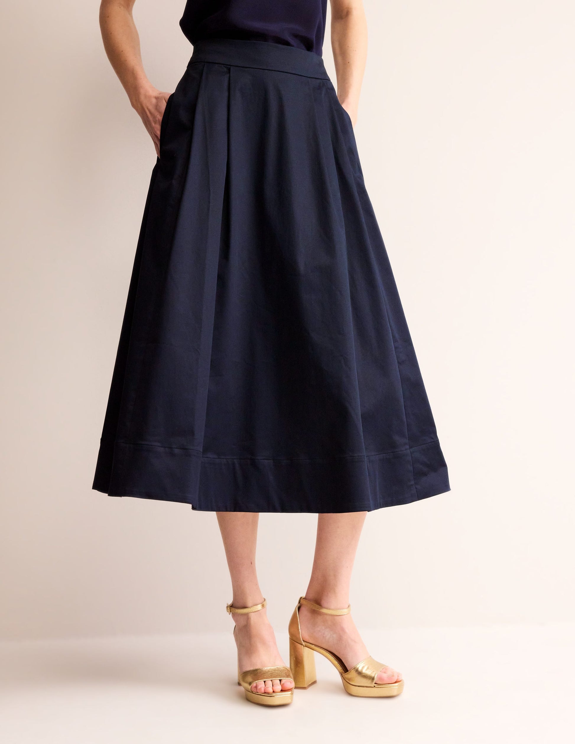 Isabella Cotton Sateen Skirt-Navy-4