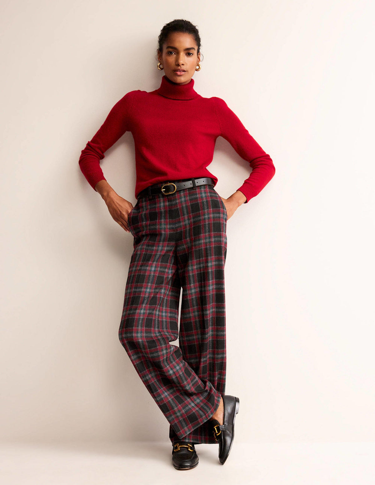 Westbourne Check Pants-Green and Brown Check - Image 1