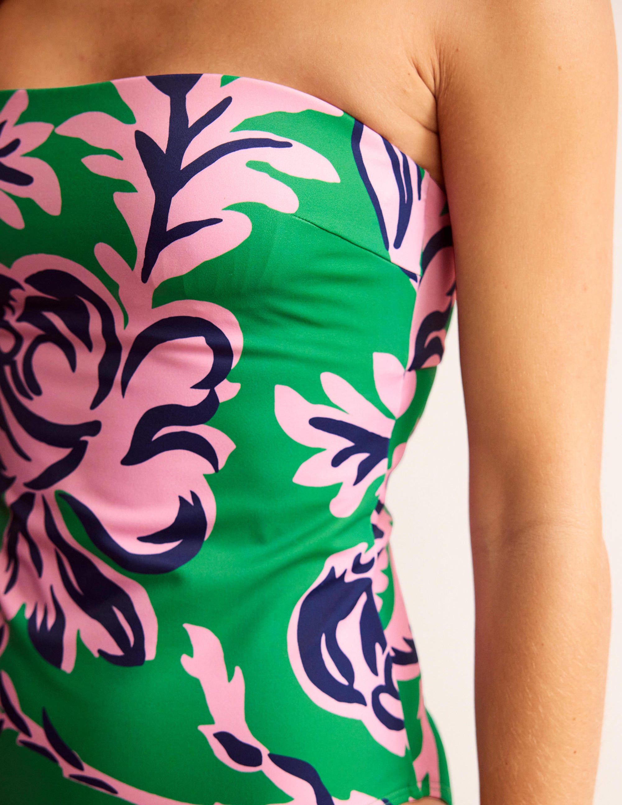 Support Bandeau Swimsuit-Green Tambourine, Rose Blush - Image 2
