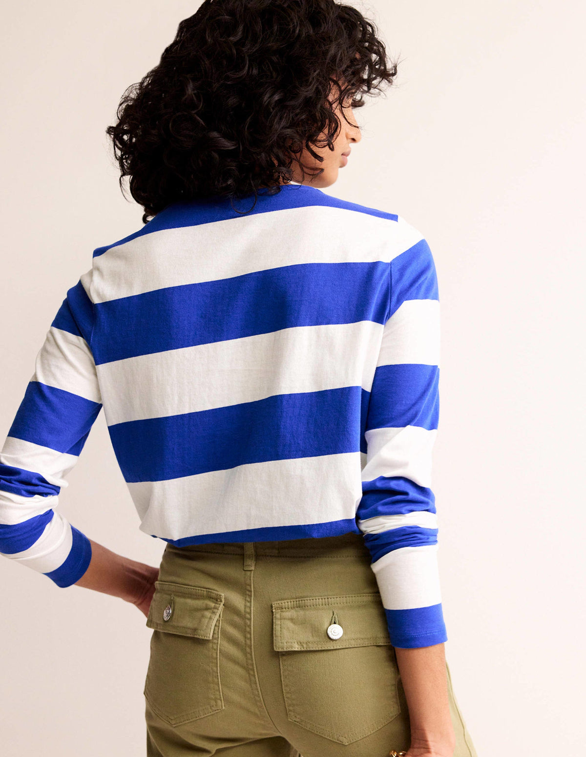 Bea Long Sleeve Breton-Blue, Ivory Wide Stripe - Image 3