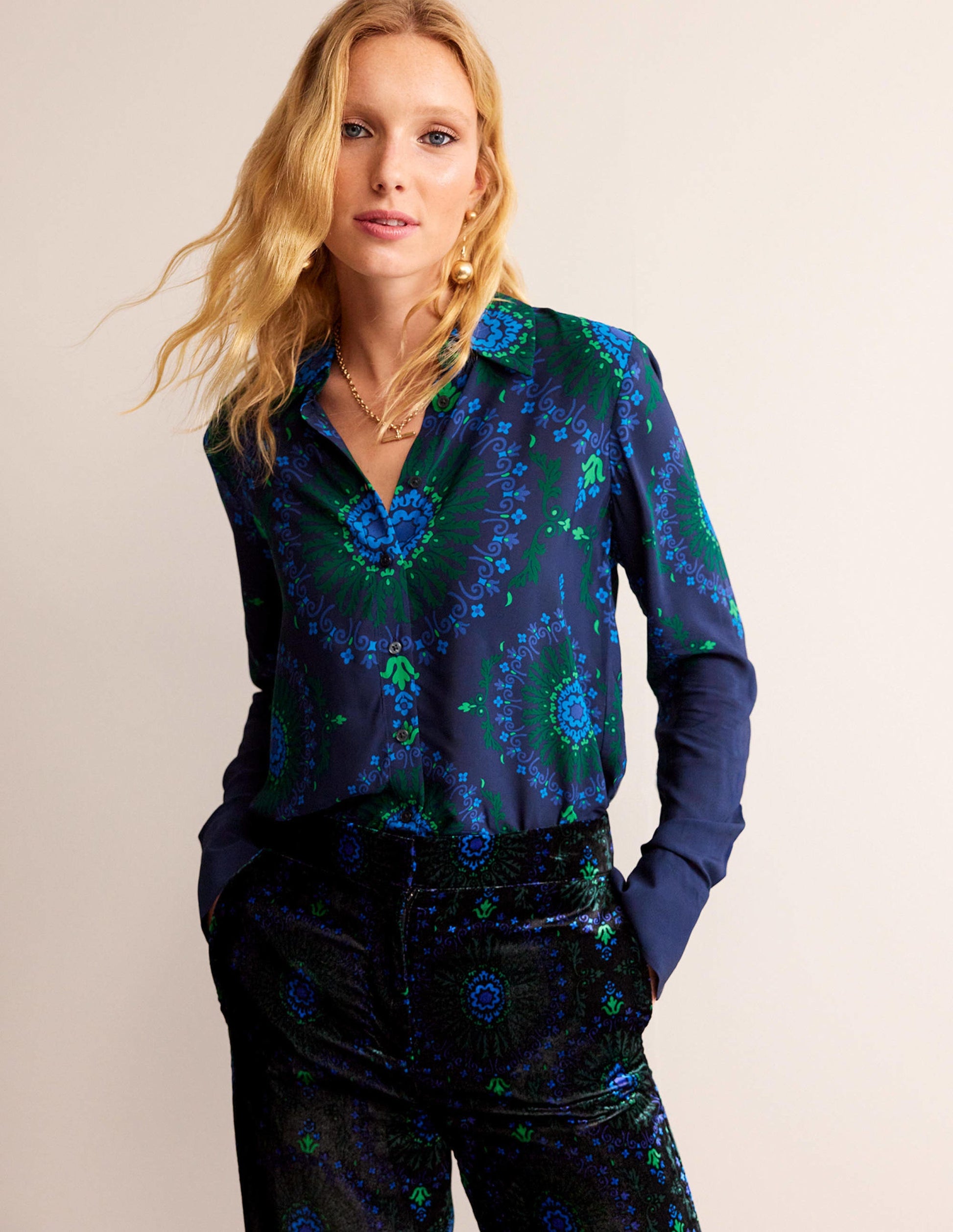 Sienna Shirt-French Navy, Artizian Geo-1