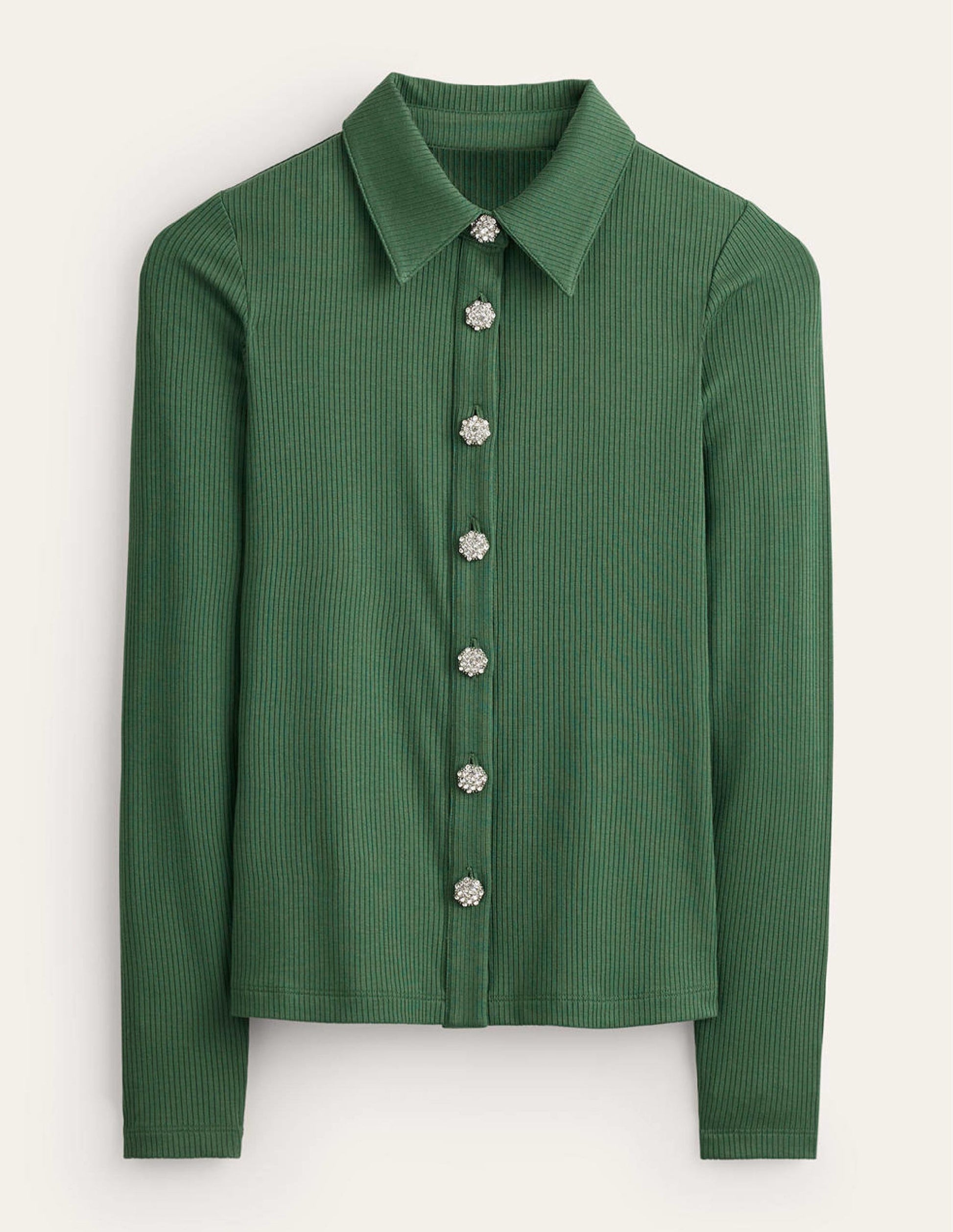 Jewelled-Button Ribbed Shirt-Palm Leaf-6