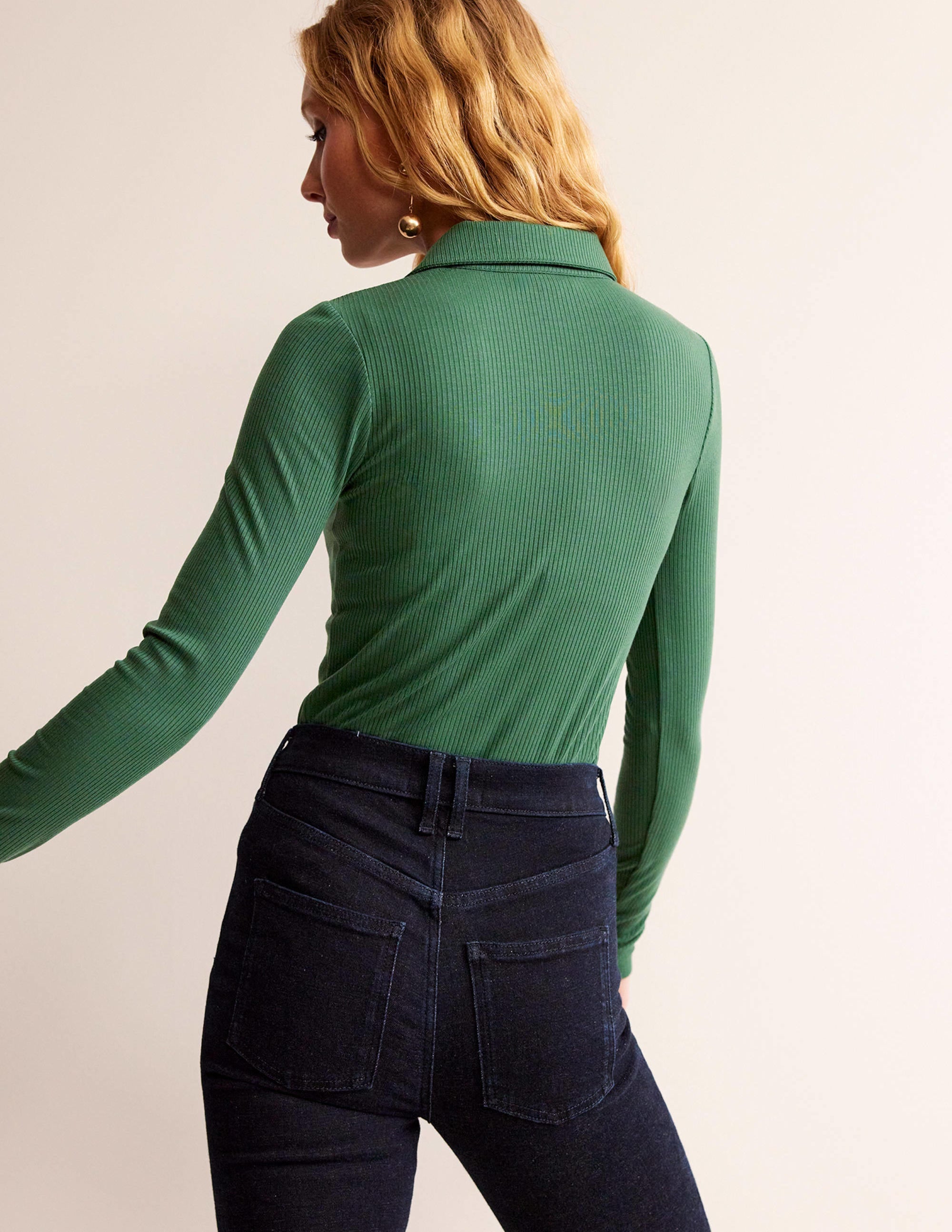 Jewelled-Button Ribbed Shirt-Palm Leaf - Image 3