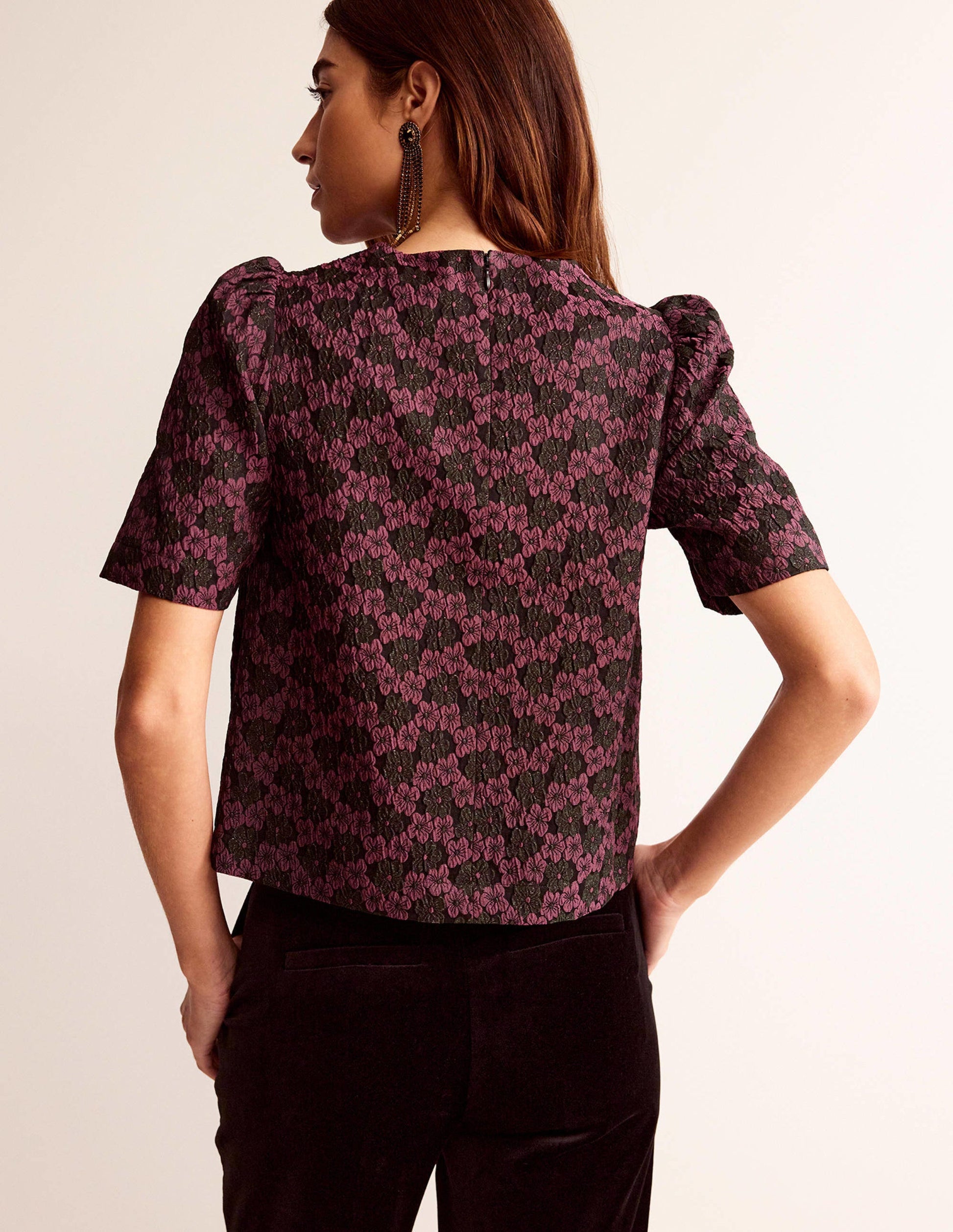 Jacquard Short Sleeve Top-Jacquard Floral-3