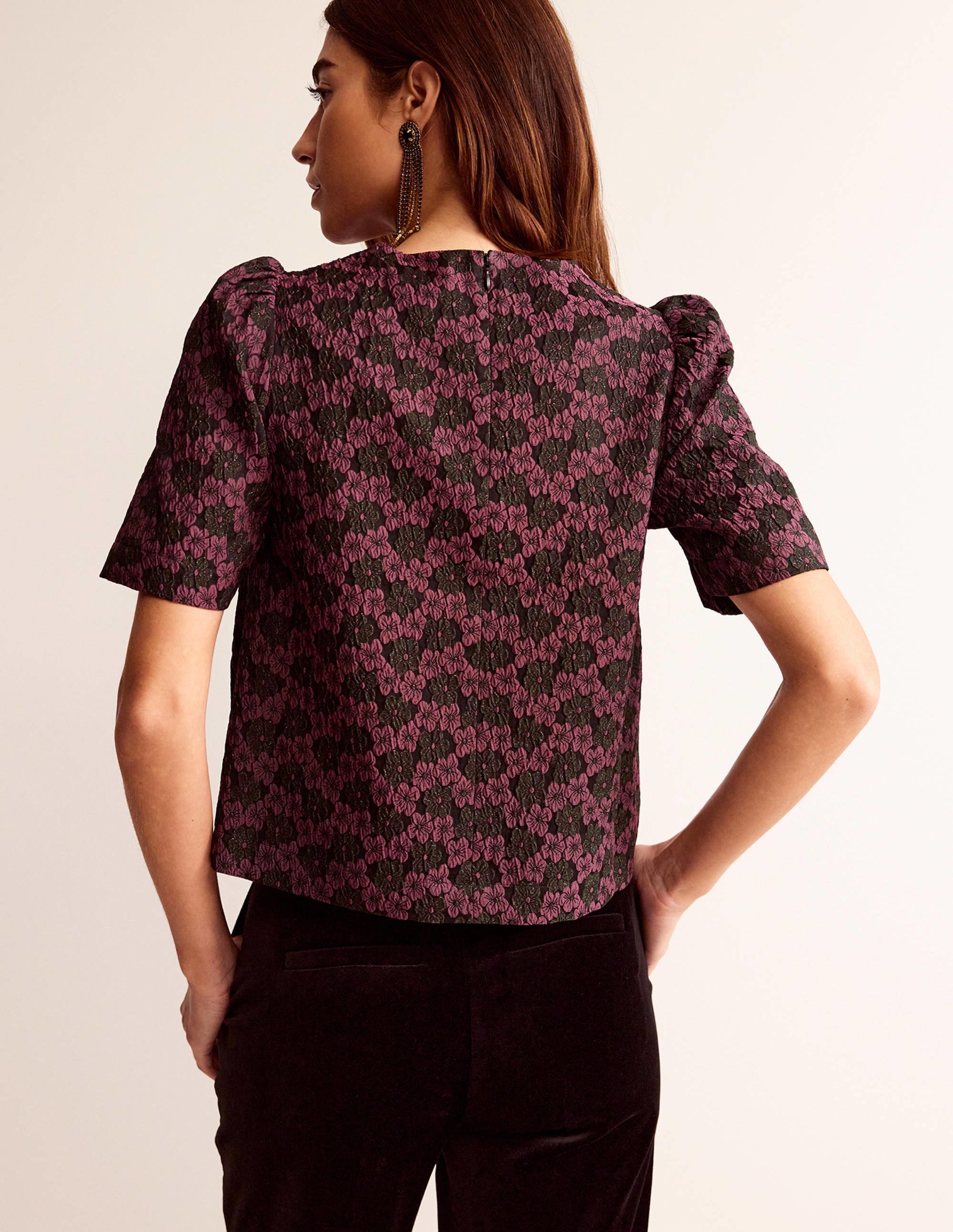 Jacquard Short Sleeve Top-Jacquard Floral - Image 3