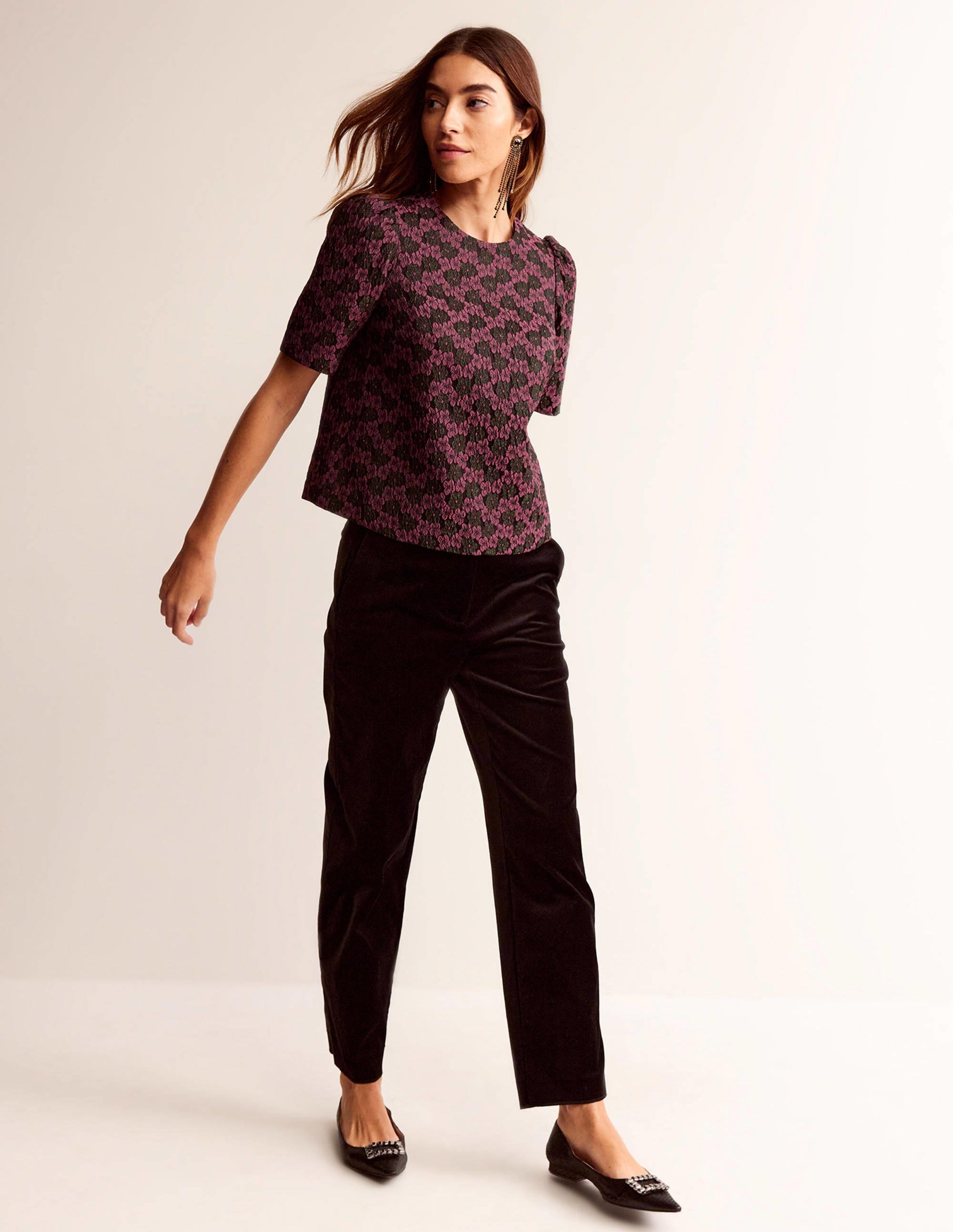Jacquard Short Sleeve Top-Jacquard Floral - Image 4