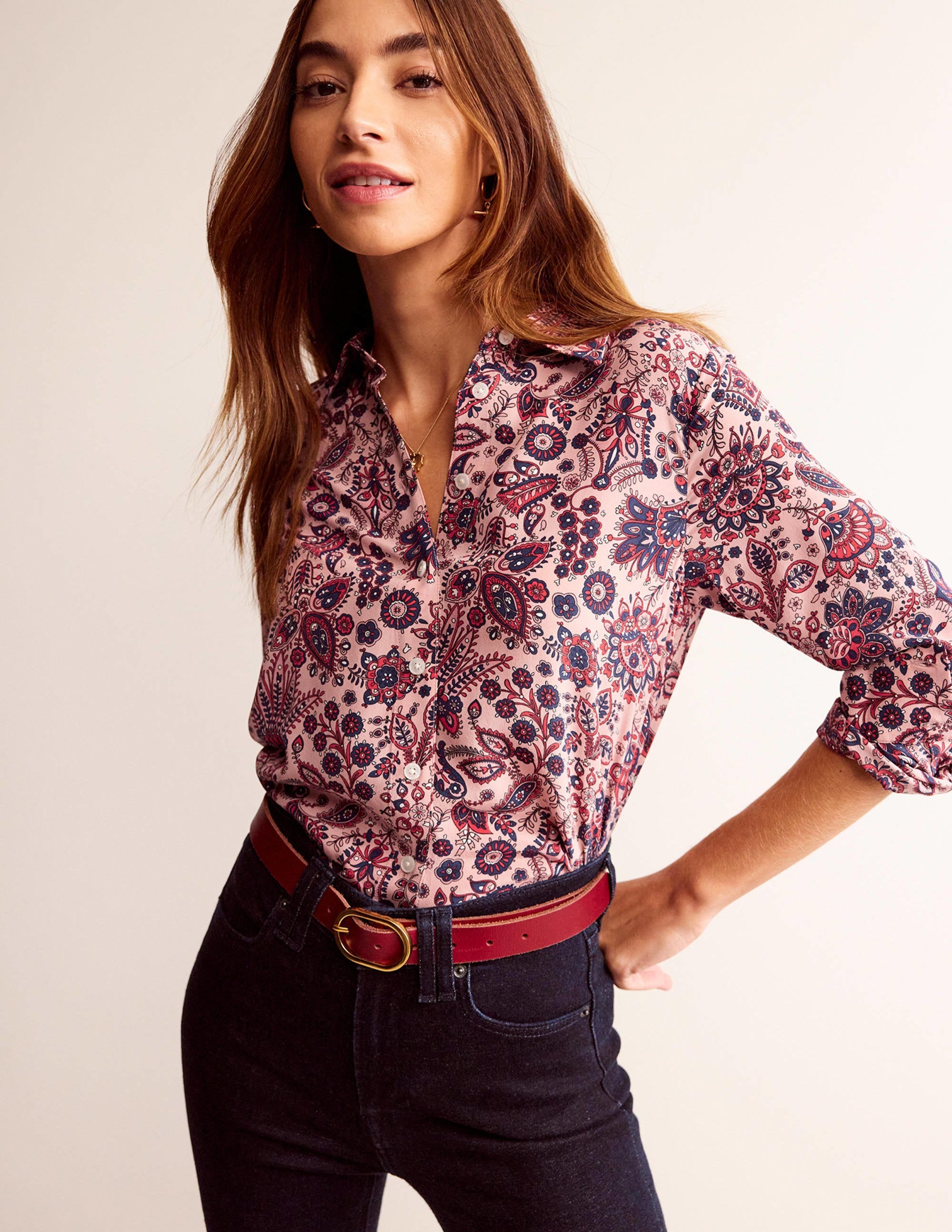 Sienna Silk Shirt-Chalky Pink, Azalea Bloom - Image 1