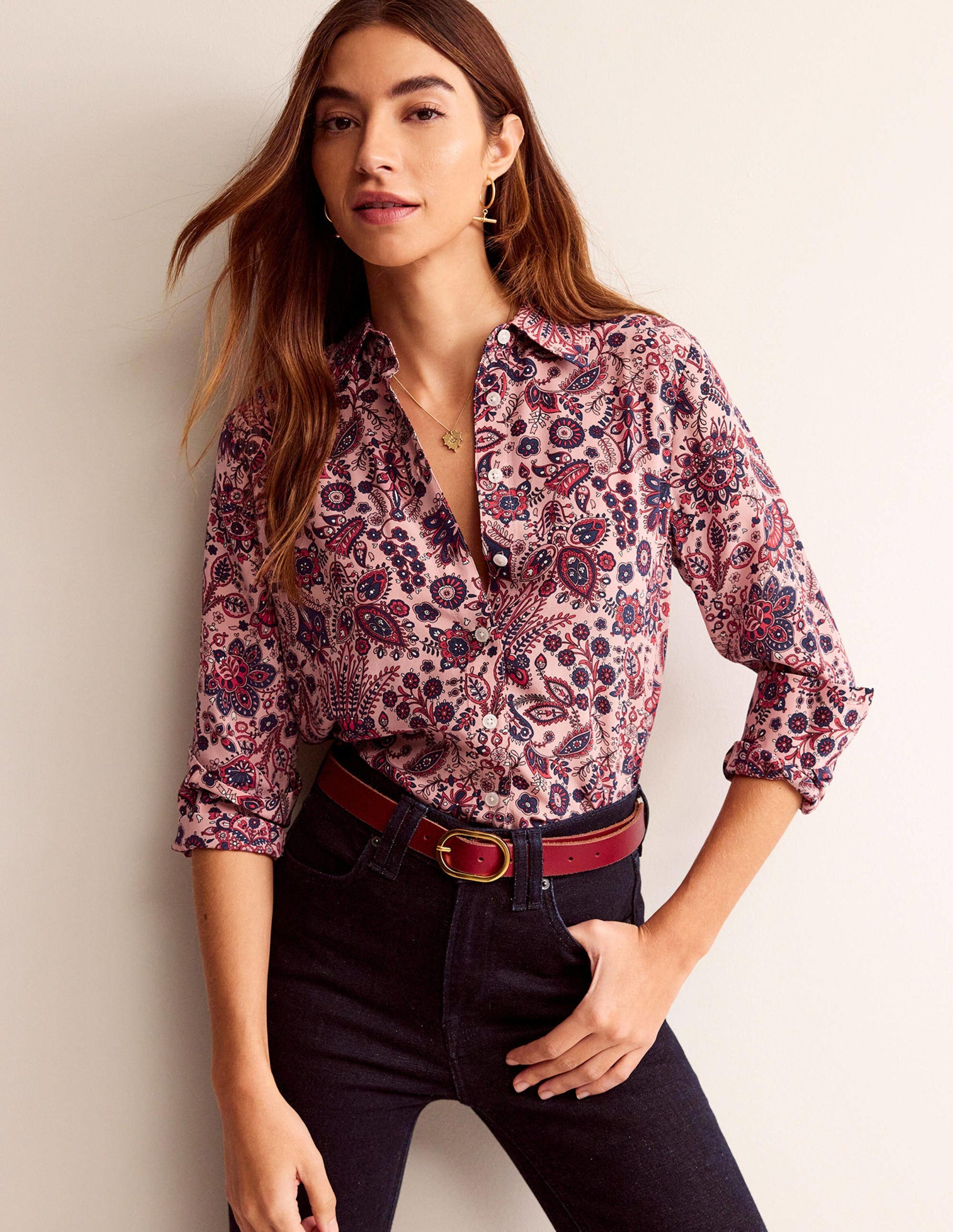 Sienna Silk Shirt-Chalky Pink, Azalea Bloom-4
